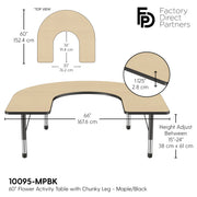 60" x 66" Horseshoe T-Molding Activity Table with Adjustable Chunky Legs - Maple/Black