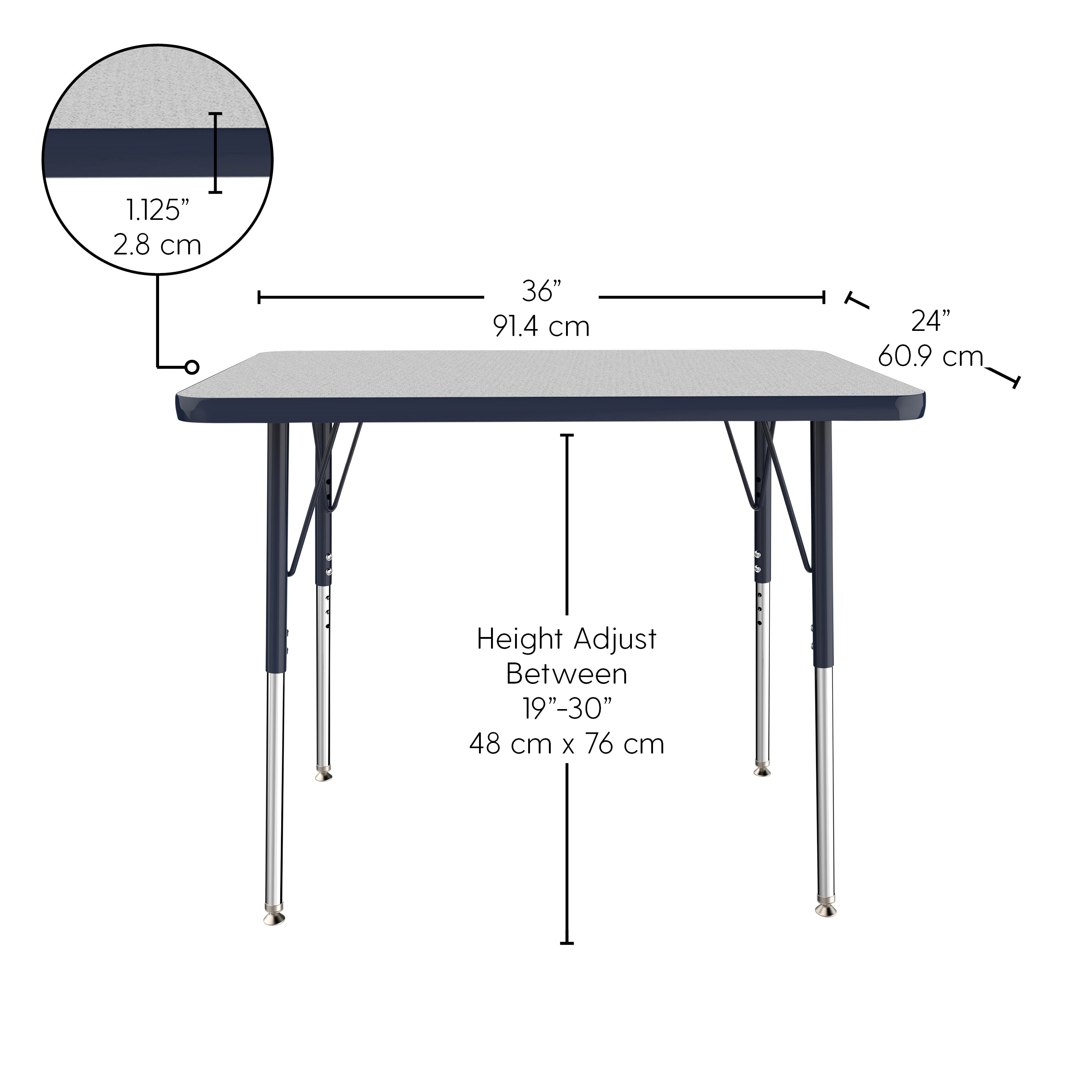 24" x 36" Rectangle T-Molding Activity Table with Adjustable Standard Swivel Glide Legs - Gray/Navy