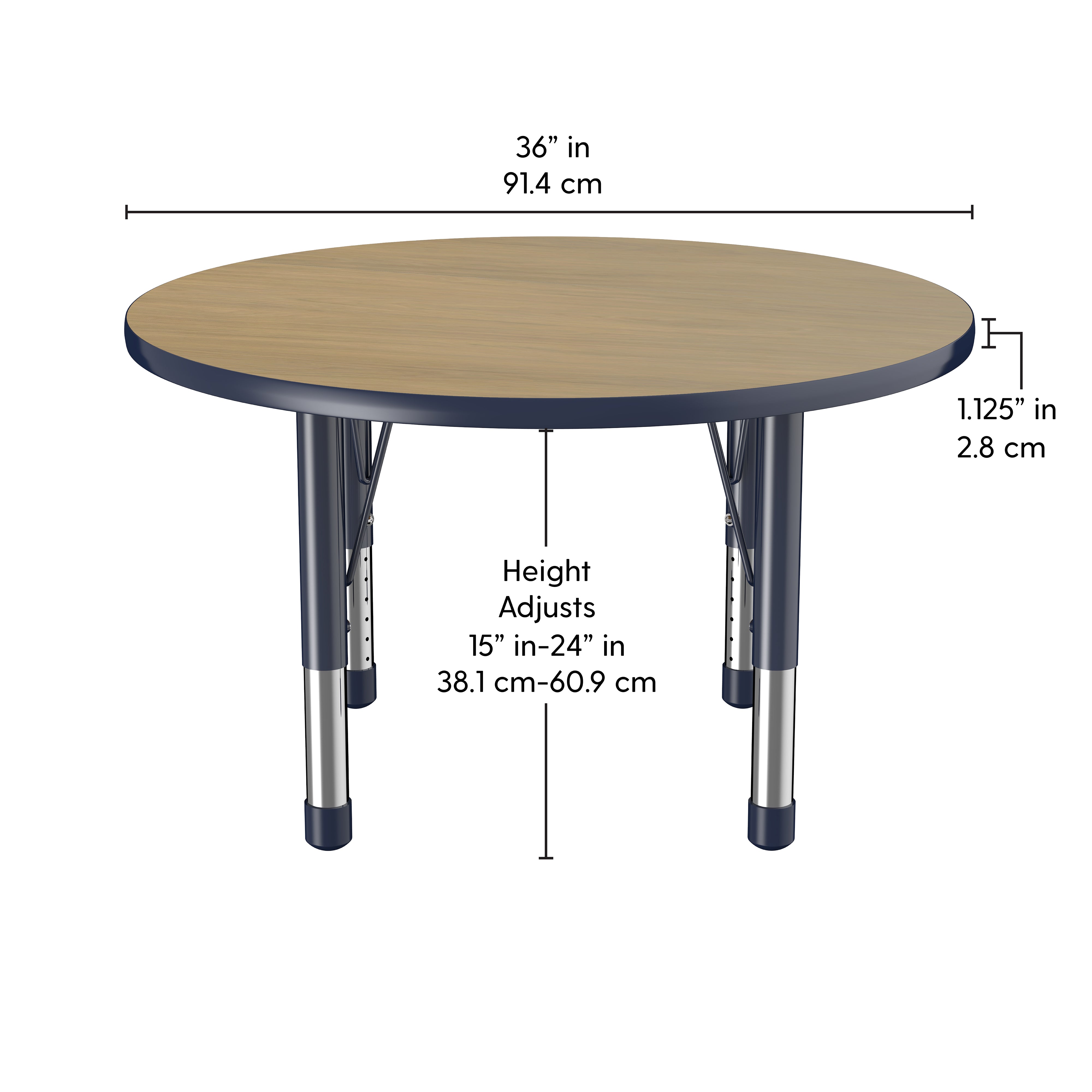 36" Round T-Molding Activity Table with Adjustable Chunky Legs - Pasadena Oak/Navy