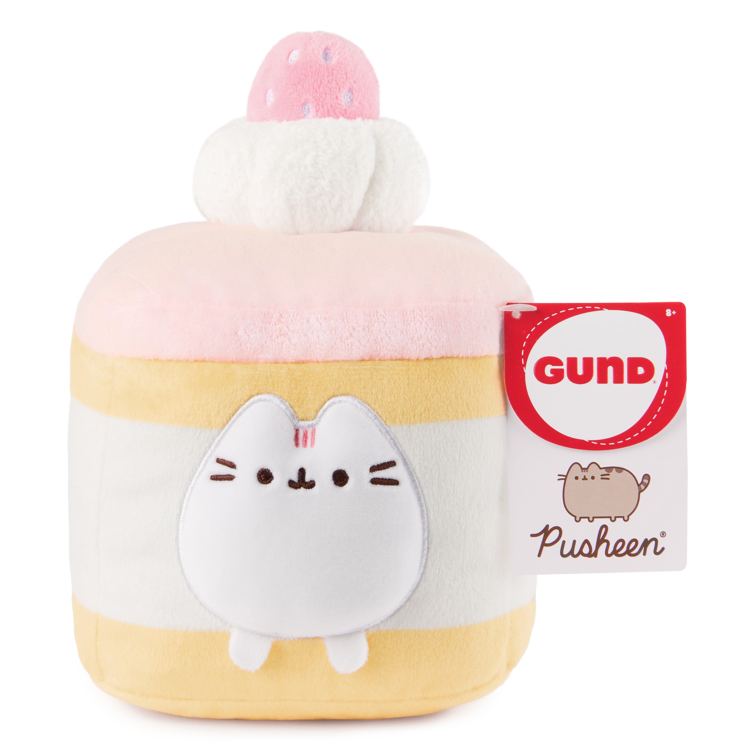 GUND Pusheen Strawberry Sponge Cake Plush, Squishy Toy, Collectible Plush Toy, Dessert Plush, Cat Stuffed Animal for Ages 8 and Up, Pink, 6”