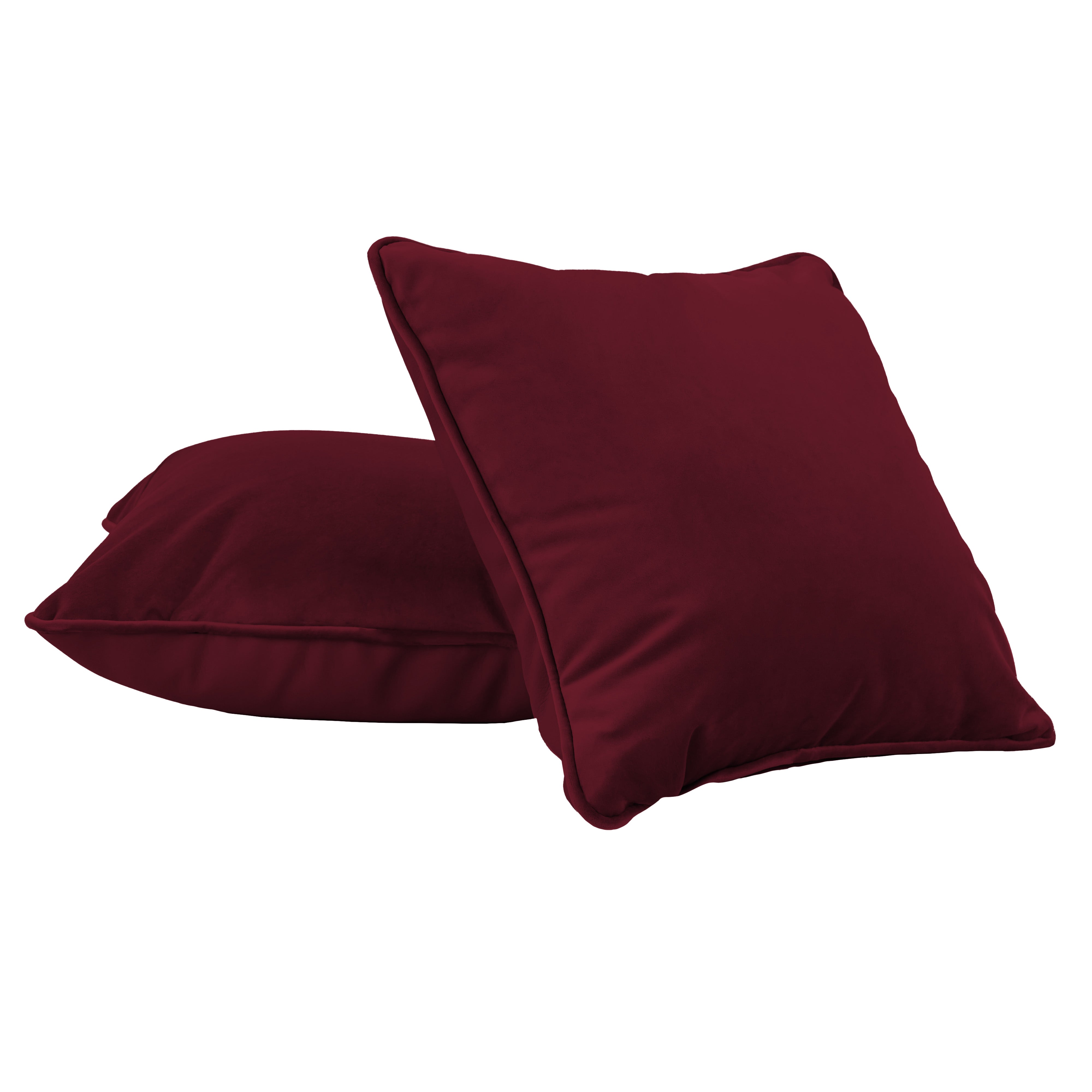 15" x 15" Square Microfiber and Faux Leather Pillow with Piping, 2-Piece - Bordeaux