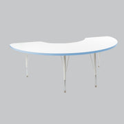 36" x 72" Half Moon Thermofused Activity Table with Adjustable Standard Swivel Glide Legs - White/Powder Blue/White