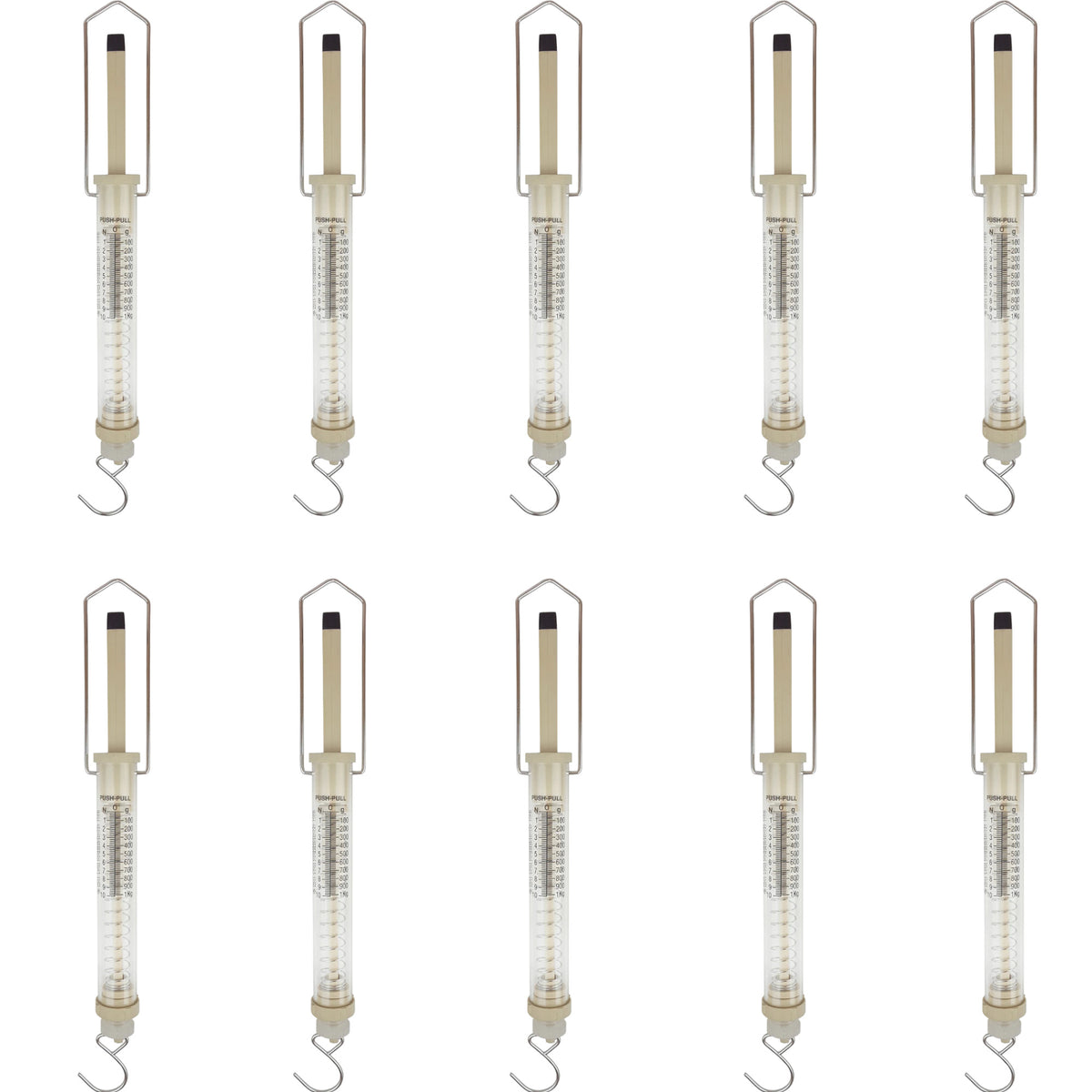 Dynamometer, 1000g and 10N x 0.1g and 0.1N, Pack of 10