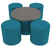 Pro Series 30" Round Ottoman Table with Round 18" H Seating, 5-Piece Set - Teal/Cosmic Strandz