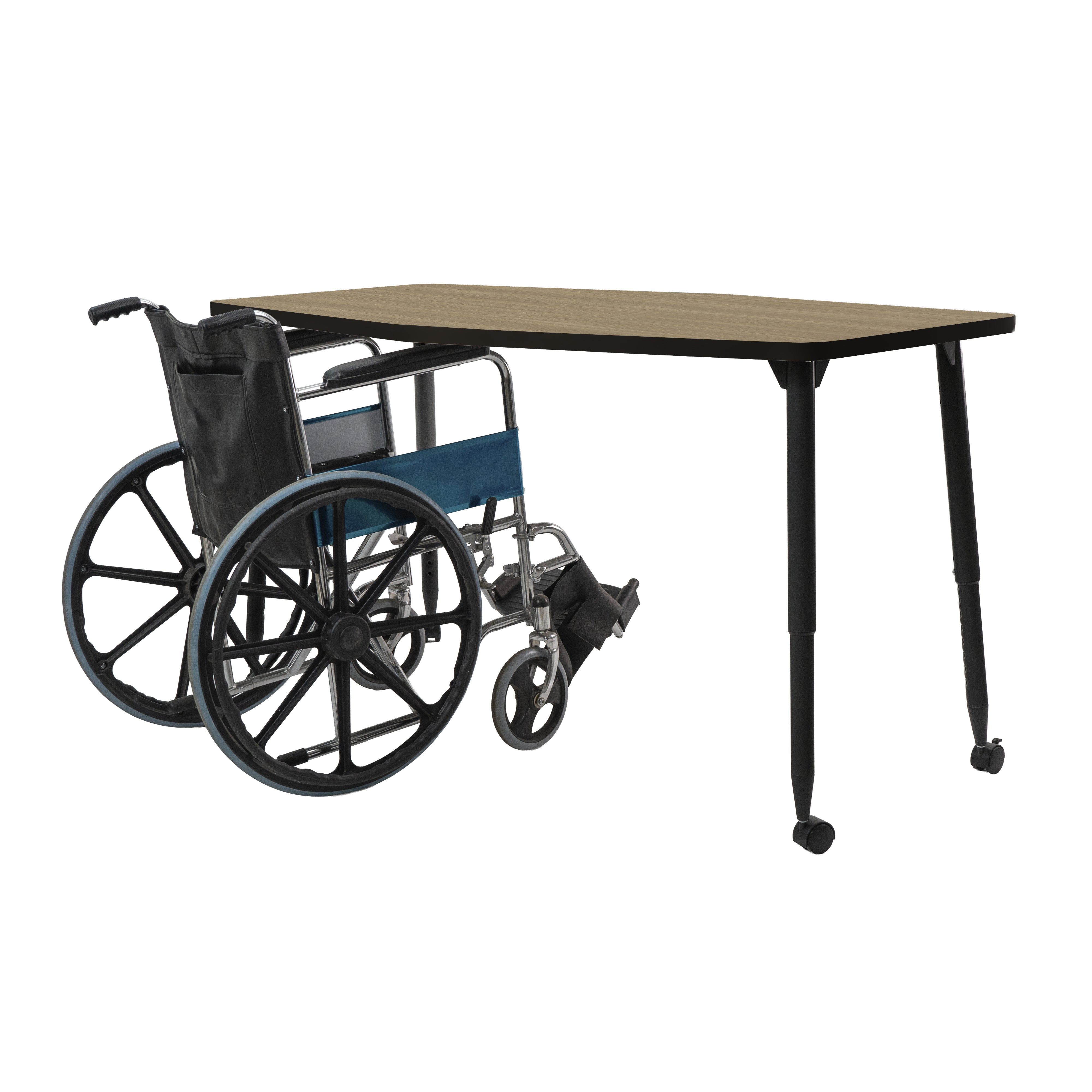 Adapte 34" x 60" Long Hexagon Thermofused Activity Table with Adjustable Tapered Legs - Pasadena Oak/Black