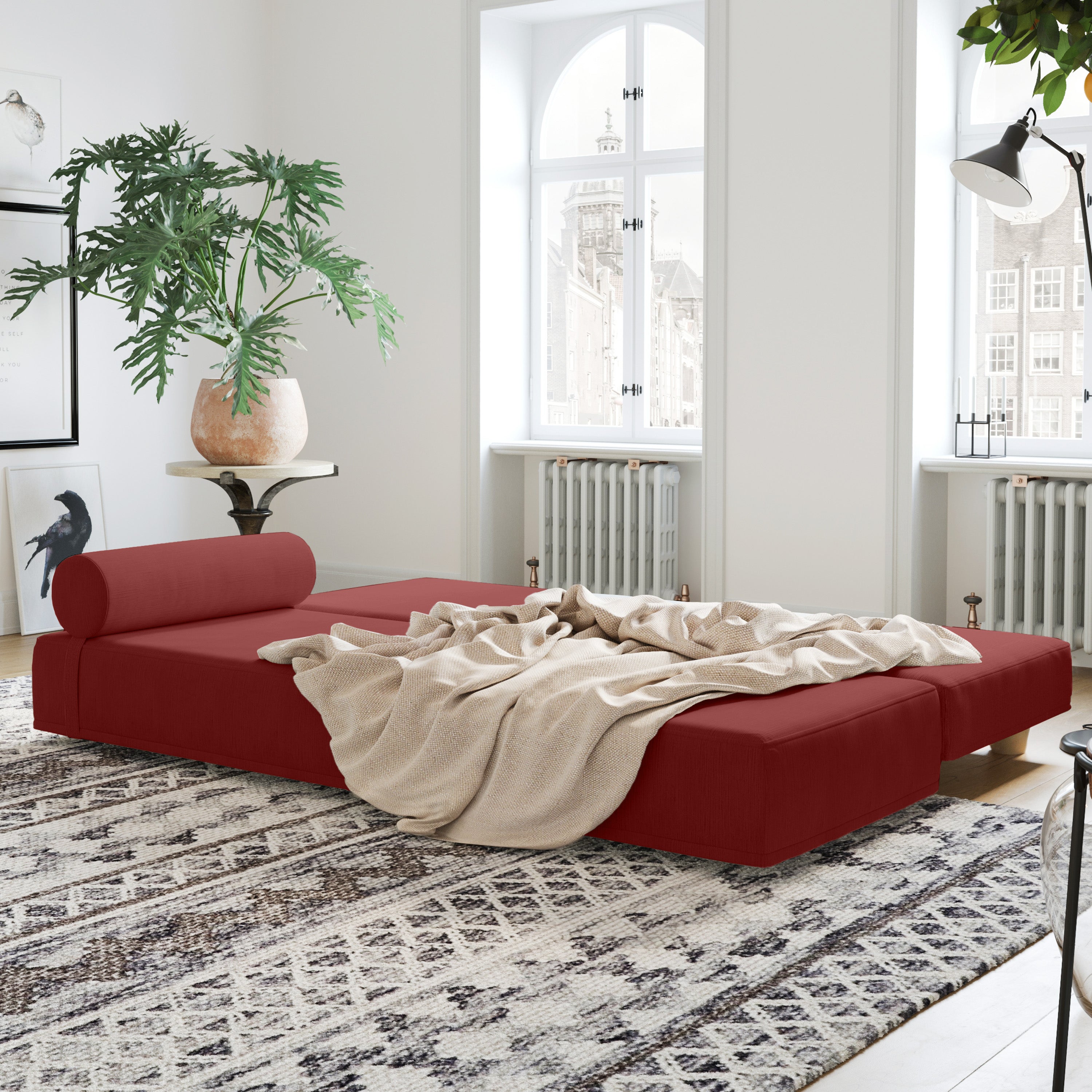 Jaxx Alon Daybed | Fold-Out Sleeper | Queen-Size Mattress - Berry Red