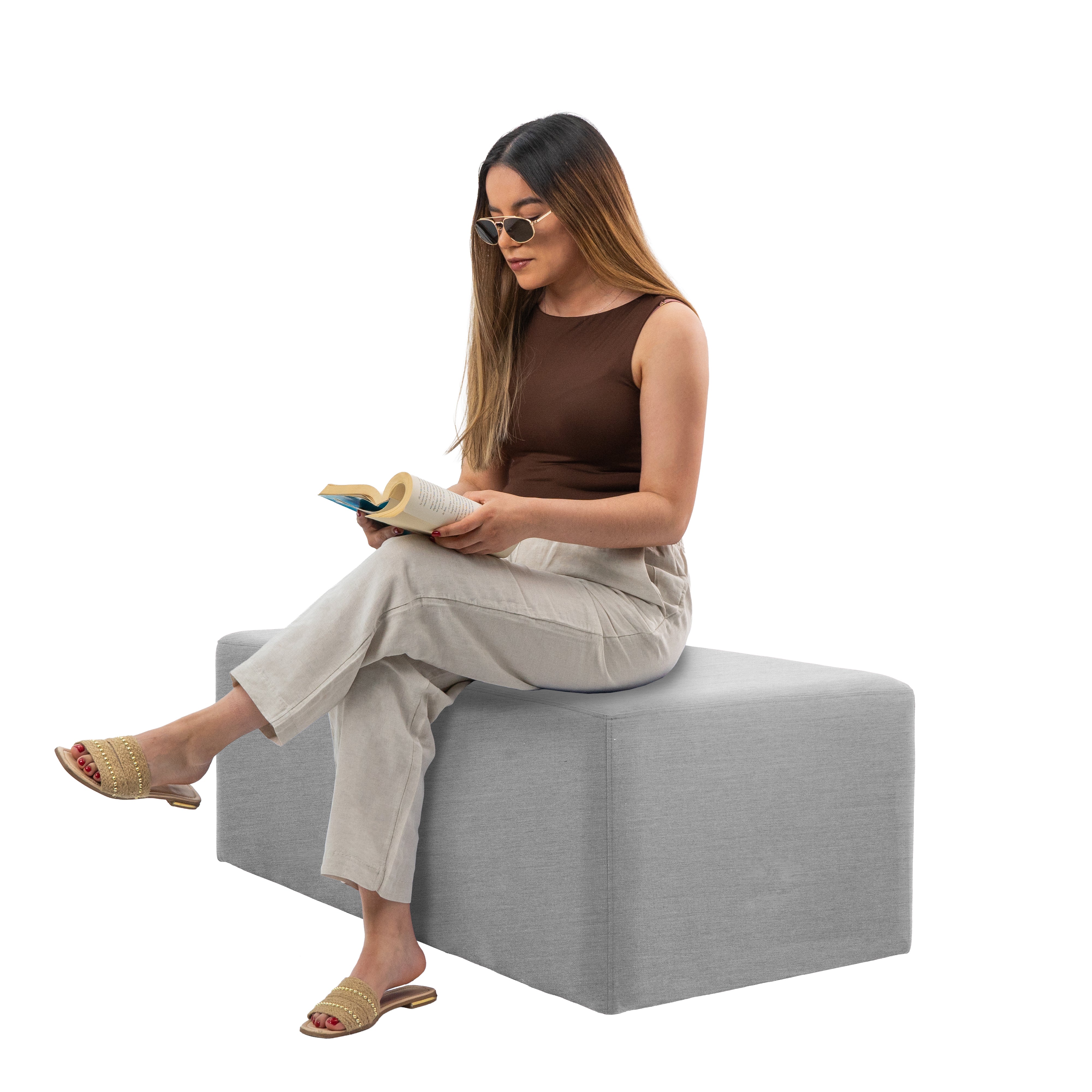 Outdoor 24" x 48" Rectangle Ottoman with Sunbrella®, 18" H - Canvas Granite