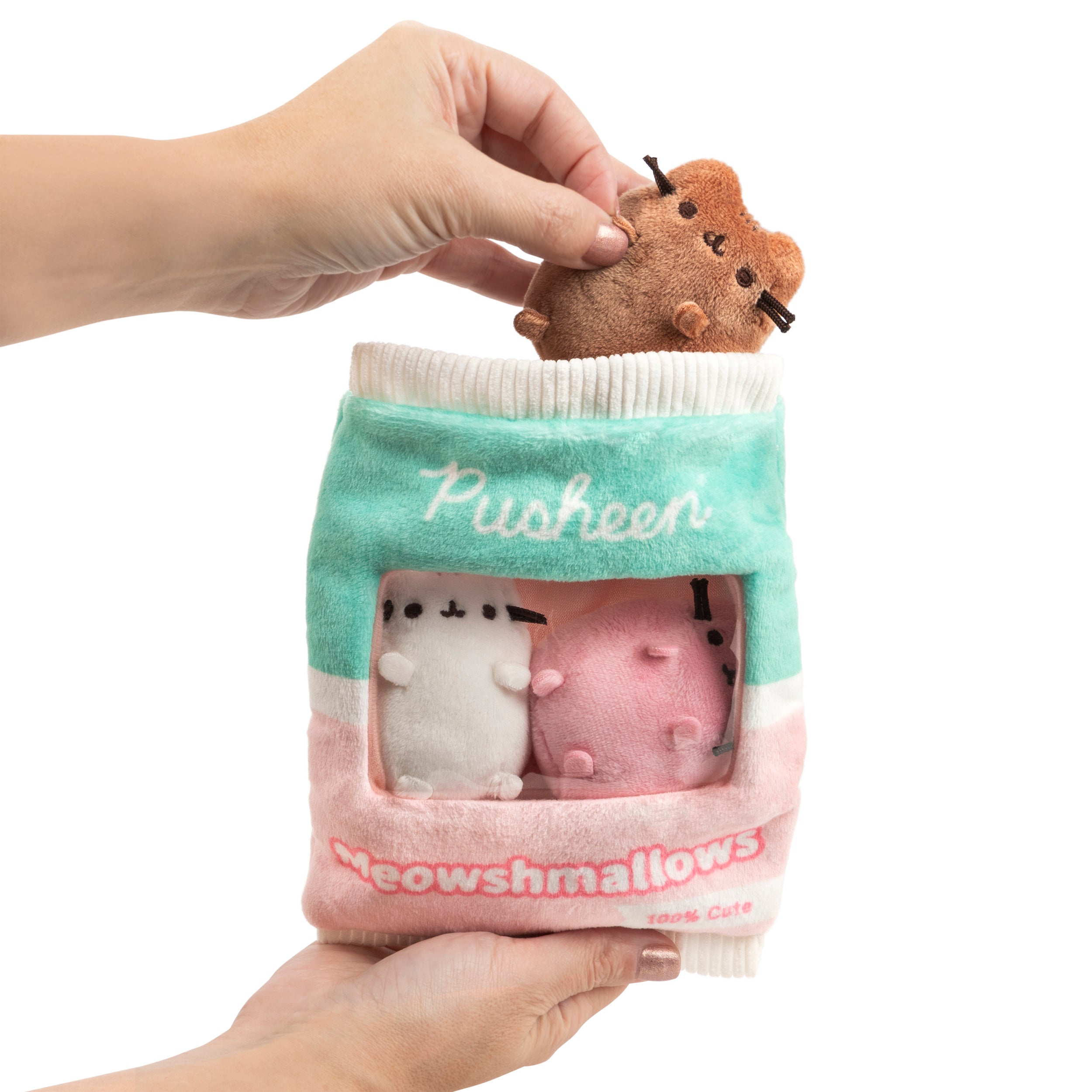 GUND Pusheen Meowshmallows Bag of Treats with Removable Mini Plush, Stuffed Animals for Ages 8 and Up, Pink/Green, 7.5”