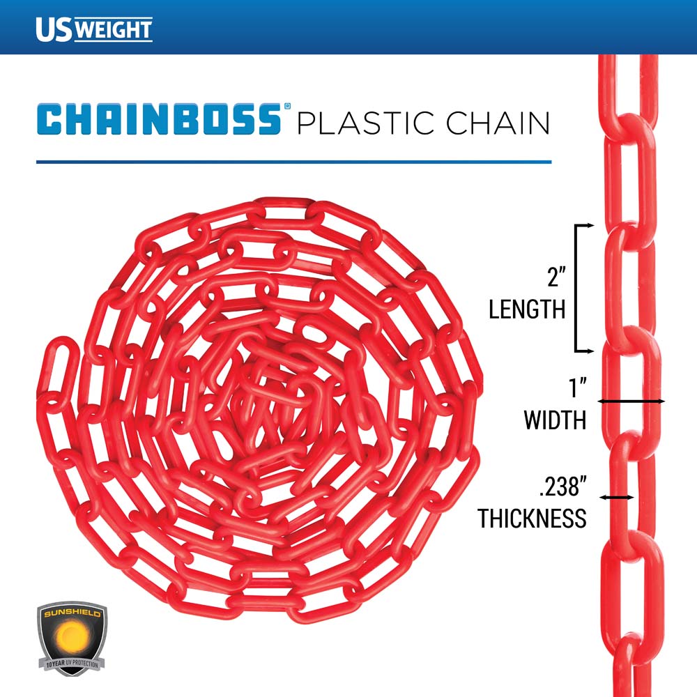 2" Plastic Chain ‐ Red ‐ 25ft bag with S‐hooks