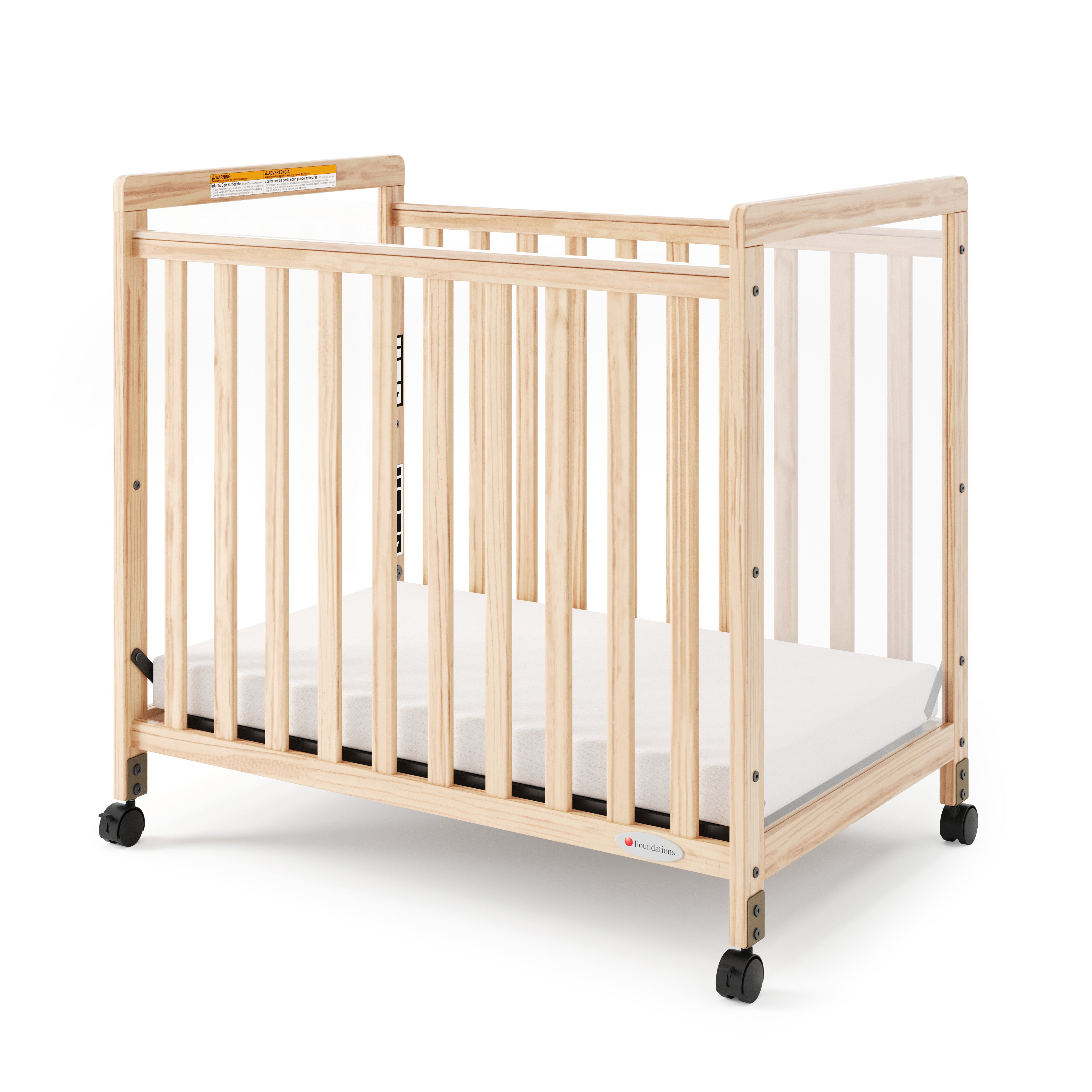 SafetyCraft® Fixed-Side Compact Wood Crib, ClearView End Panels