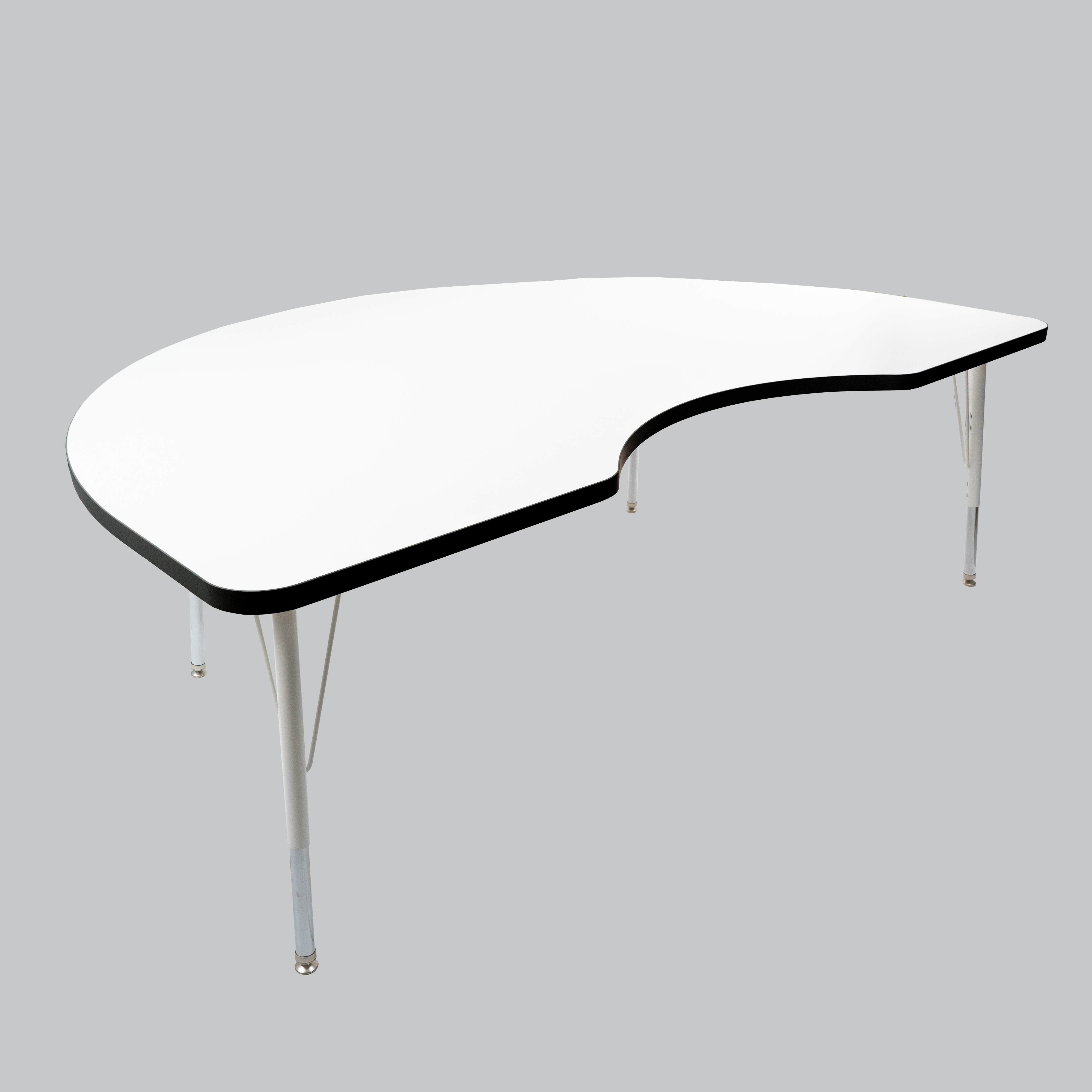 48" x 72" Kidney Thermofused Activity Table with Adjustable Standard Swivel Glide Legs - White/Black/White