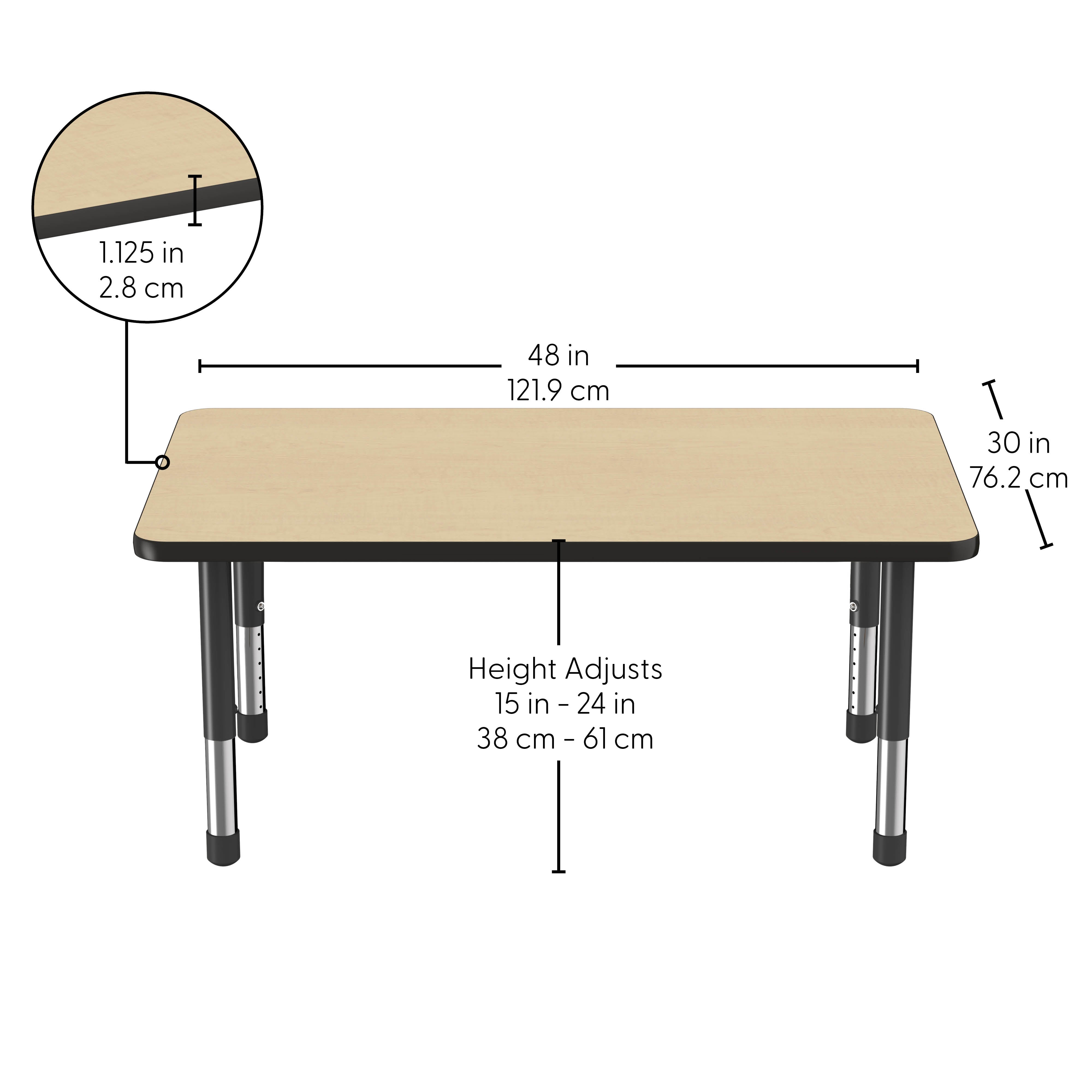 30" x 48" Rectangle Thermofused Activity Table with Adjustable Chunky Legs - Maple/Black