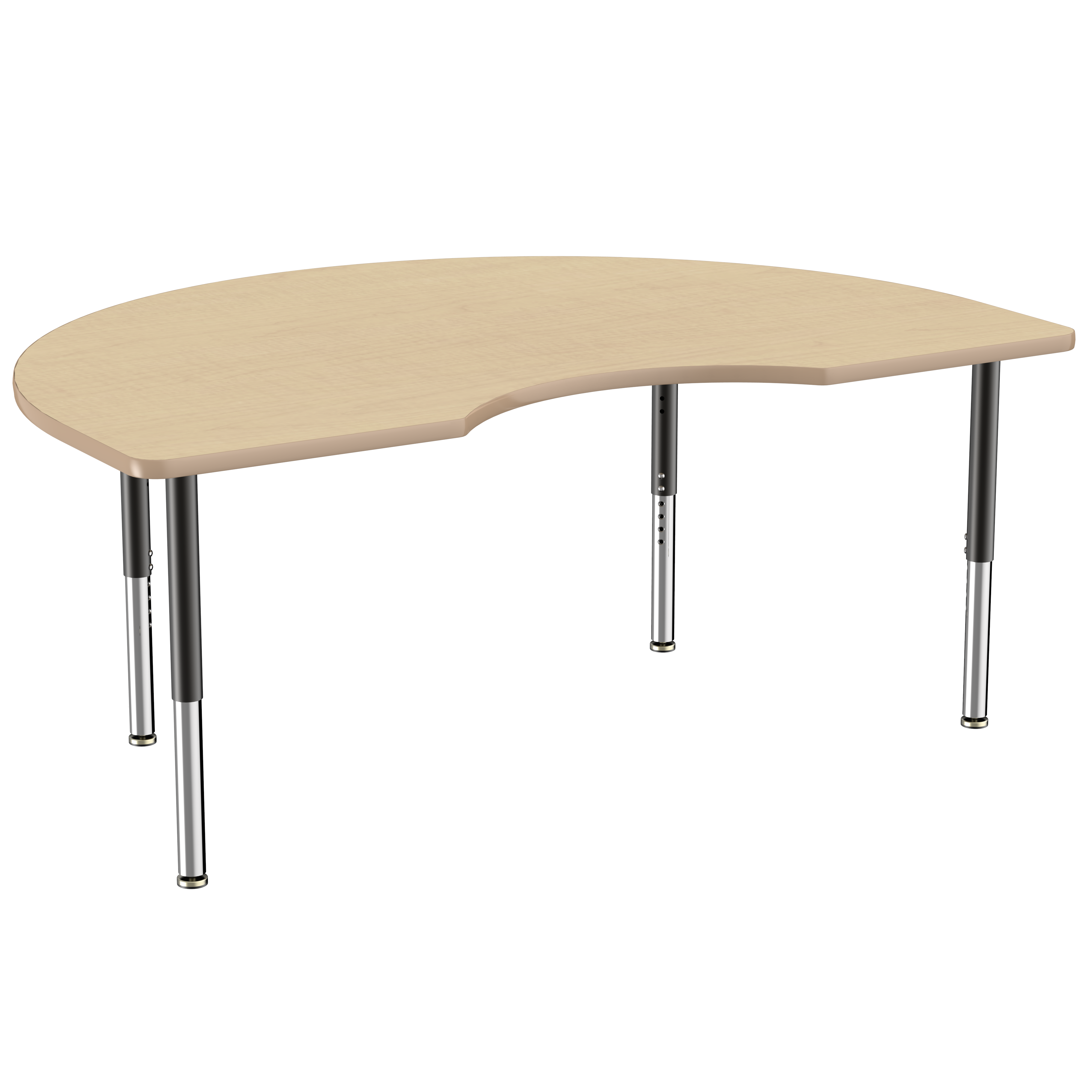48" x 72" Kidney Thermofused Activity Table with Adjustable Super Legs - Maple/Maple/Black