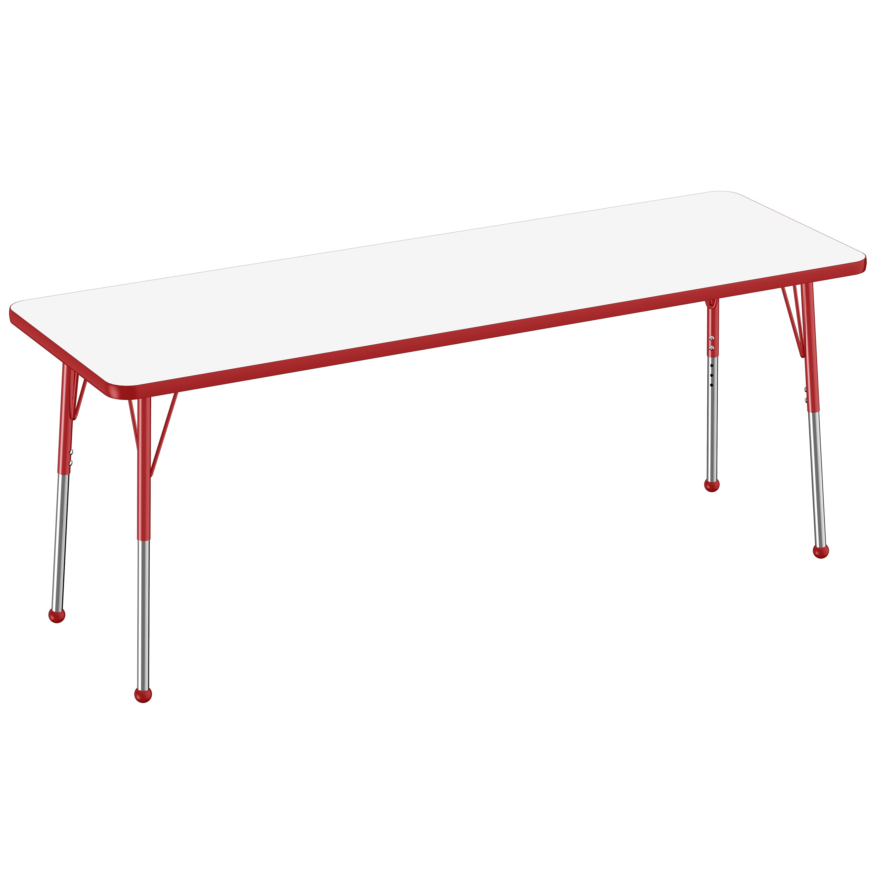 24" x 72" Rectangle Dry-Erase Activity Table with Adjustable Standard Ball Glide Legs - Whiteboard/Red