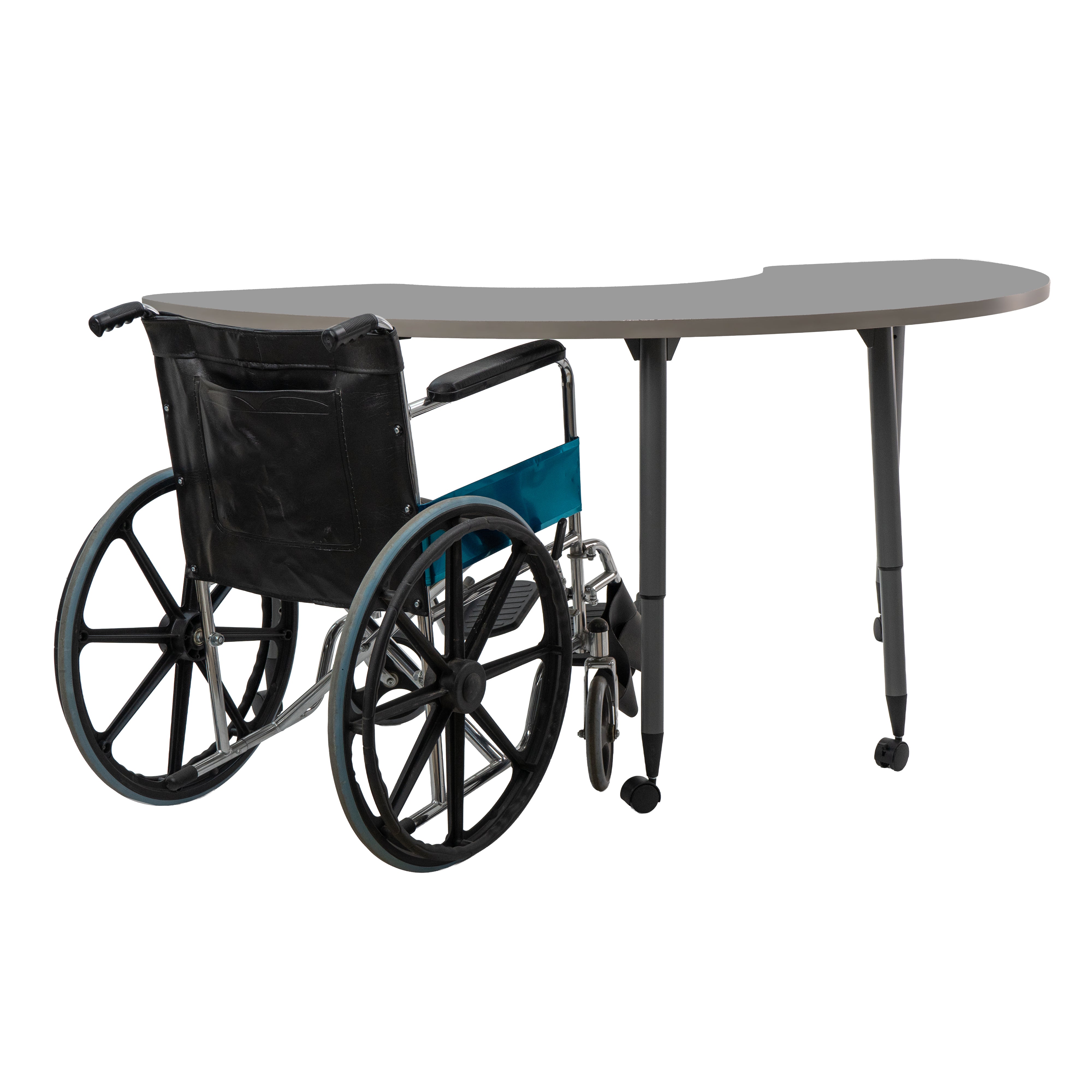 Adapte 36" x 72" Half Moon Thermofused Activity Table with Adjustable Tapered Legs - North Sea/North Sea