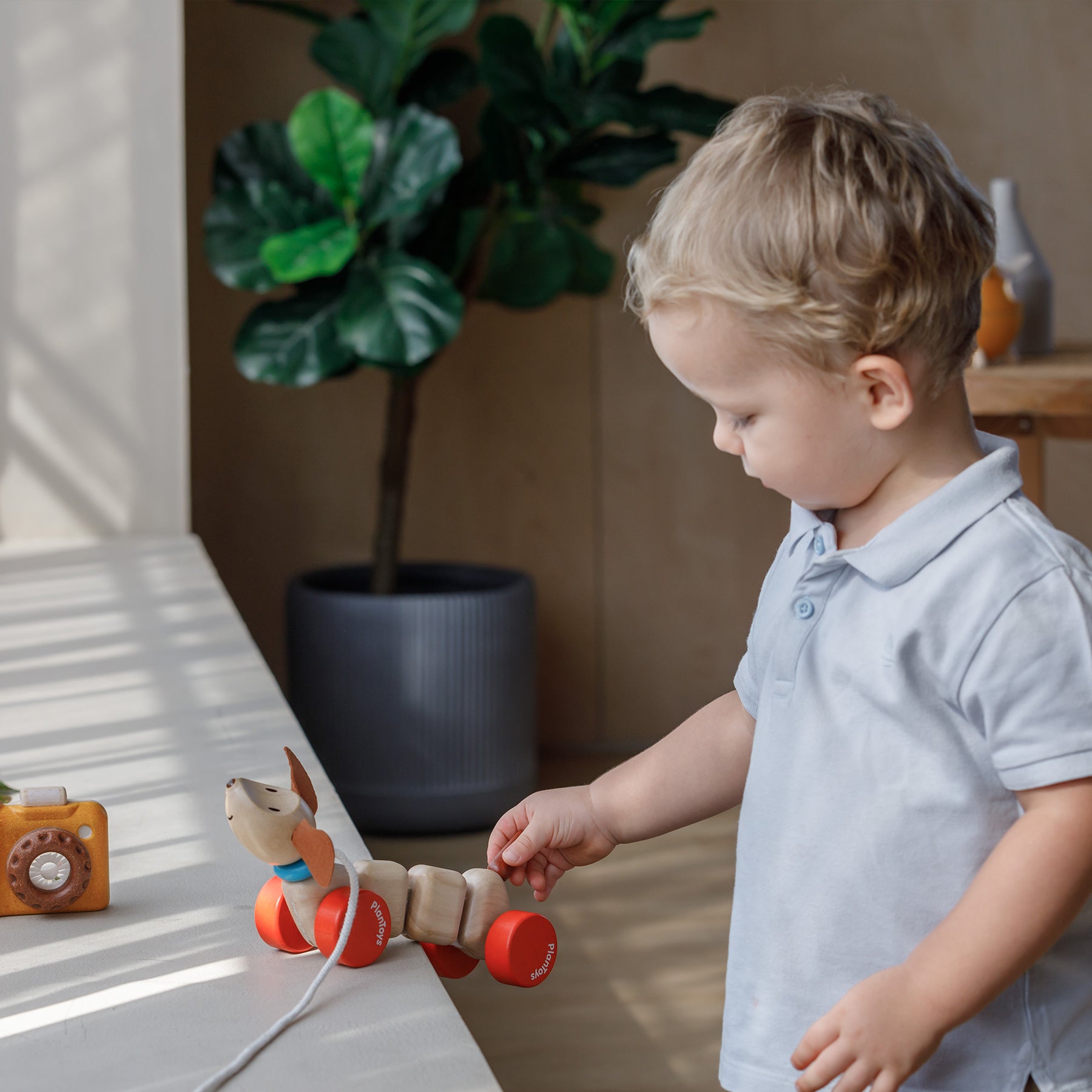 Happy Puppy Wooden Pull Toy