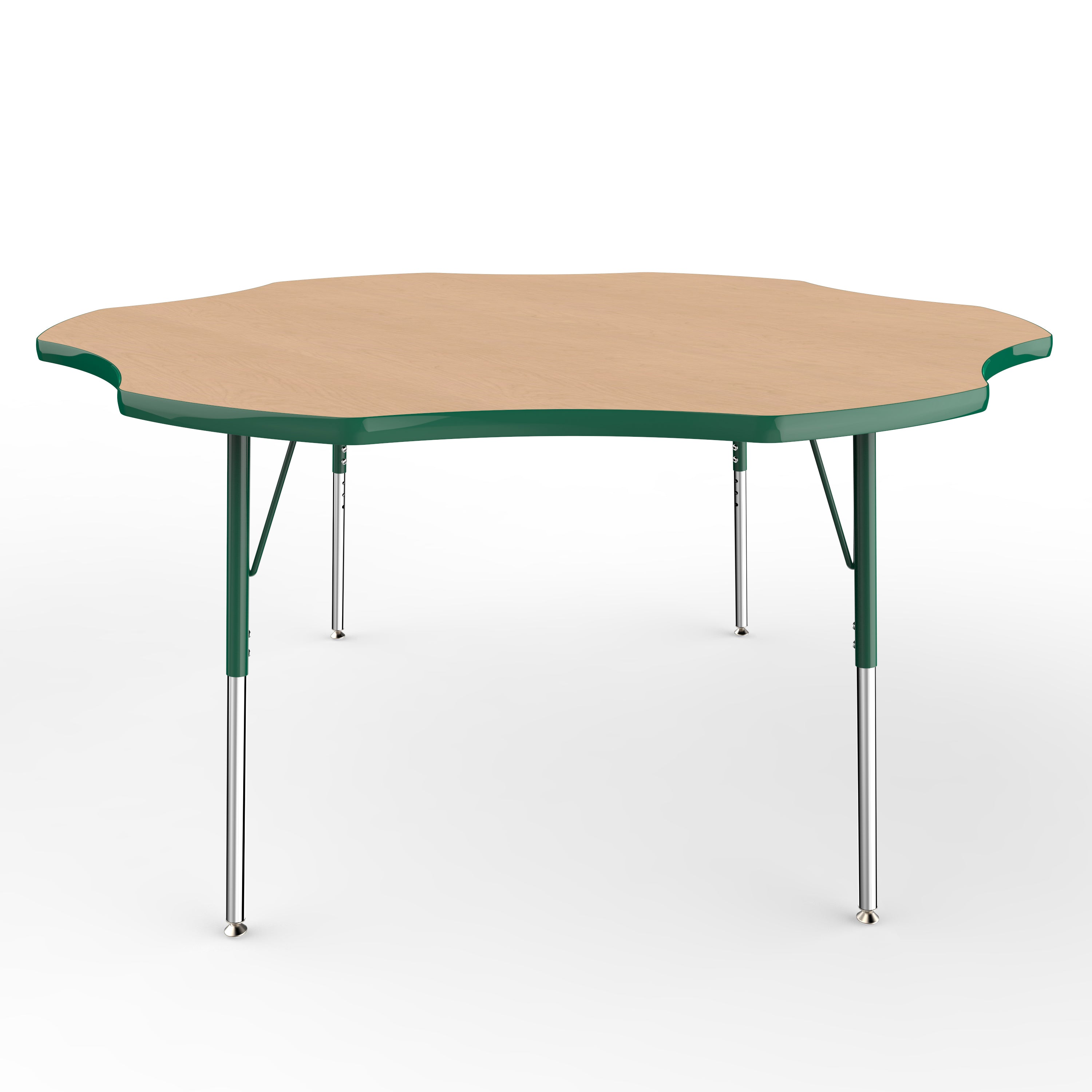 60" x 60" Flower T-Molding Activity Table with Adjustable Standard Swivel Glide Legs - Maple/Green