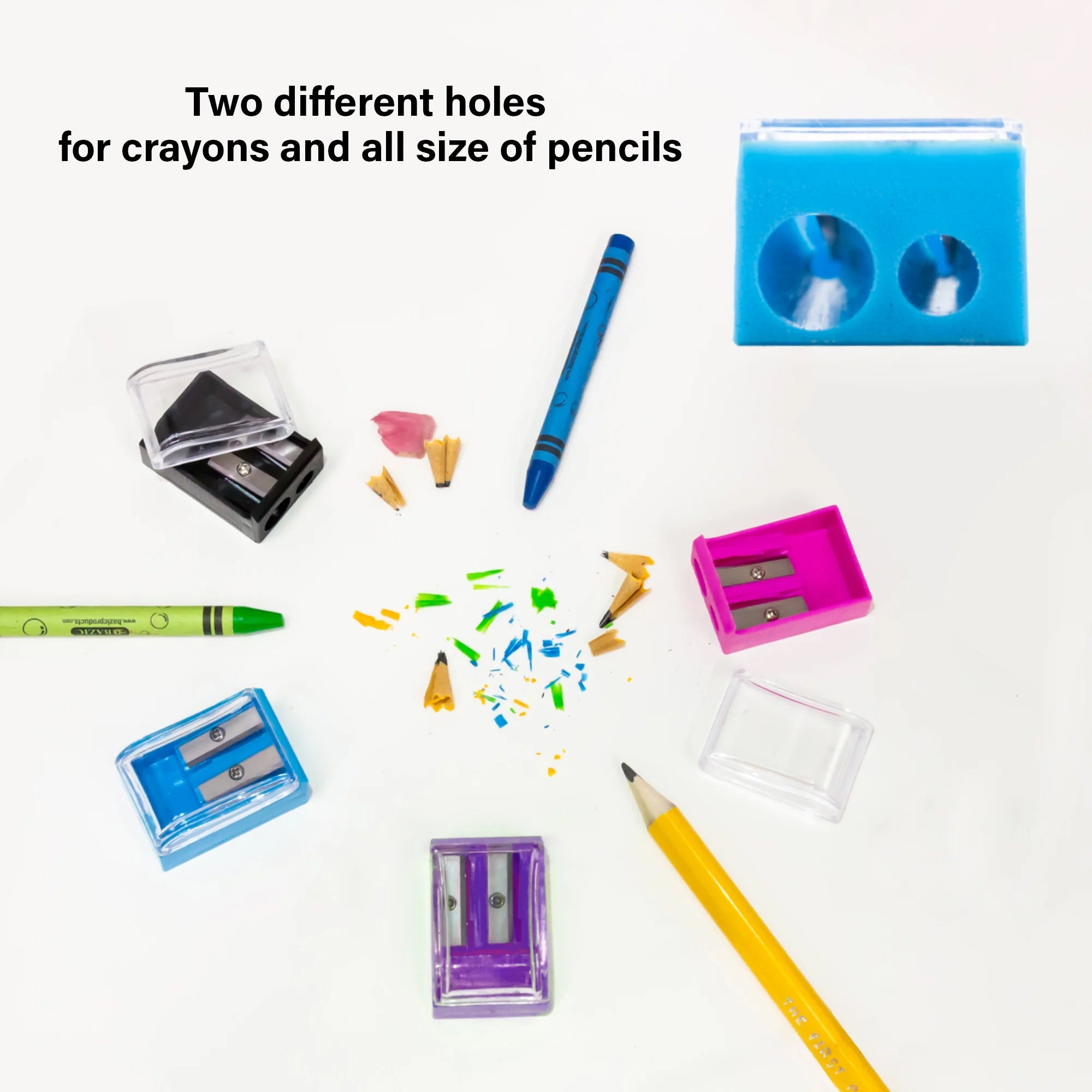 Dual Blade Square Sharpener with Receptacle & Round Receptacle Sharpener, Assorted Colors