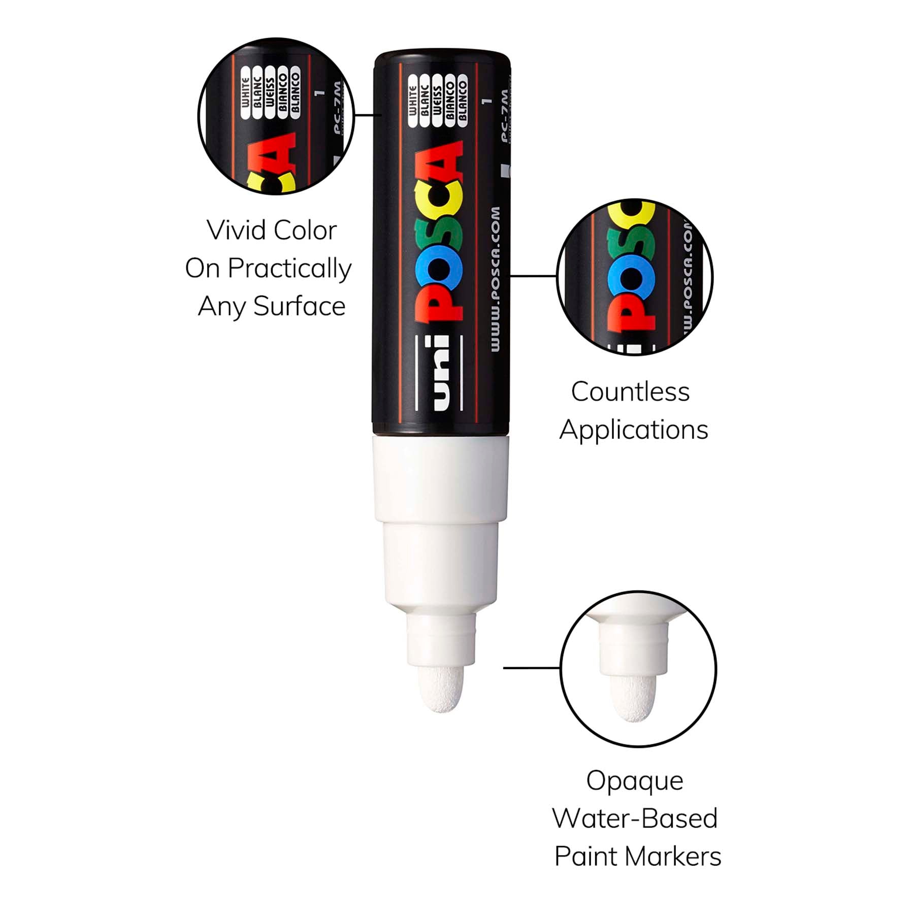 uni® POSCA PC-7M Water-Based Paint Markers, Broad Tip (4.5-5.5mm), White