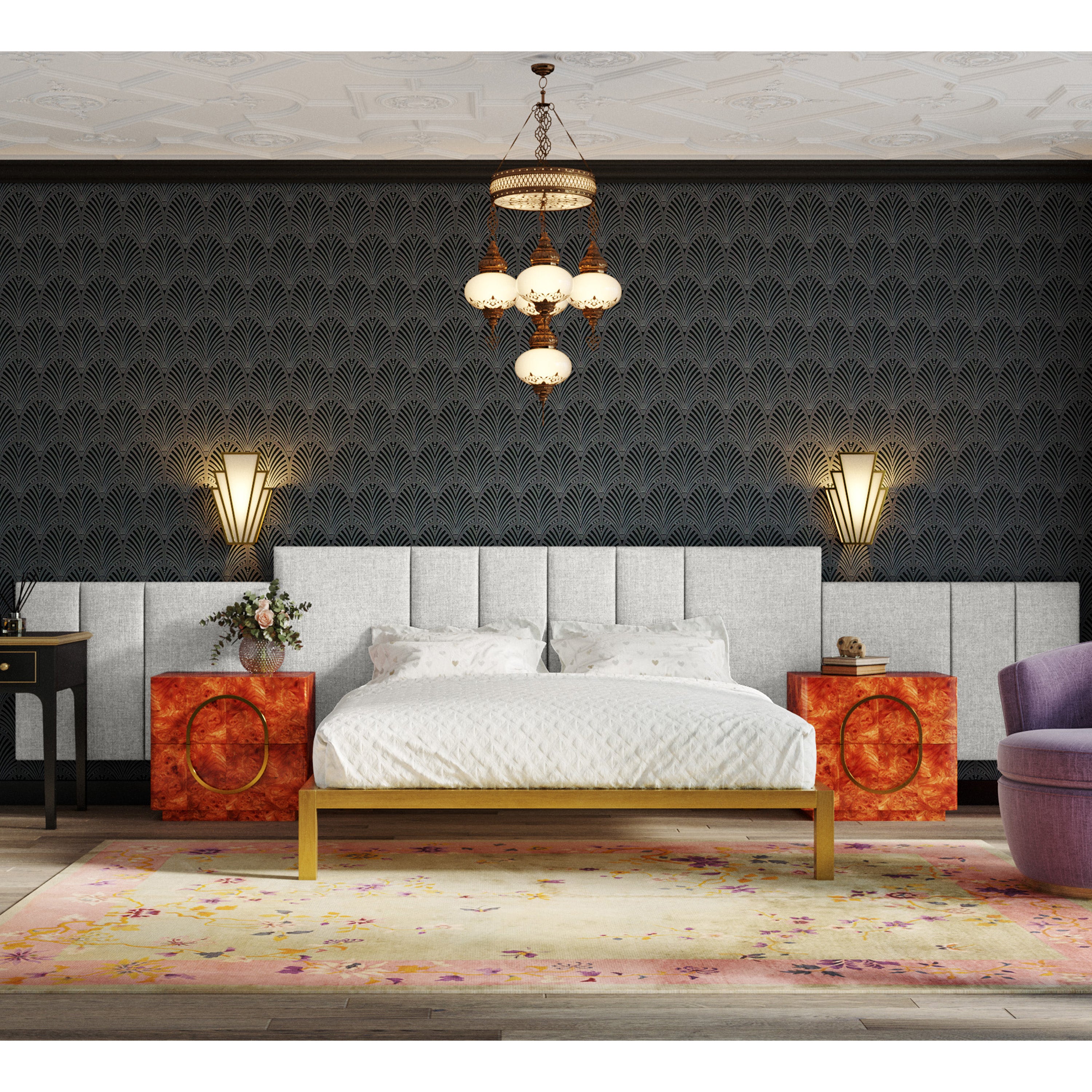 Jaxx Panelist Modern Padded Headboard- Set of 2 Wall Mounted Panels (Each 22.5" x 38")- King Double Tall, Microvelvet Limestone Grey