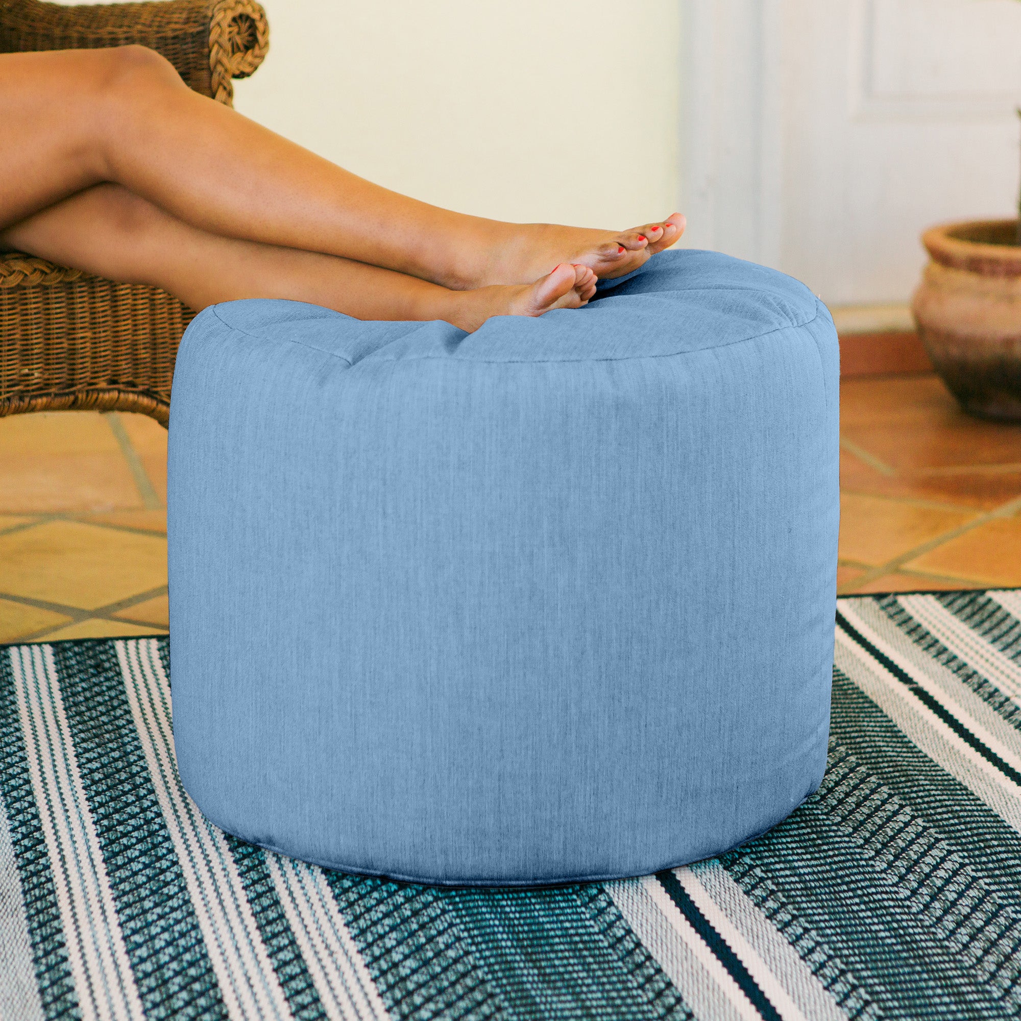 Jaxx Spring Indoor / Outdoor Bean Bag Pouf Ottoman, Sunbrella Ocean