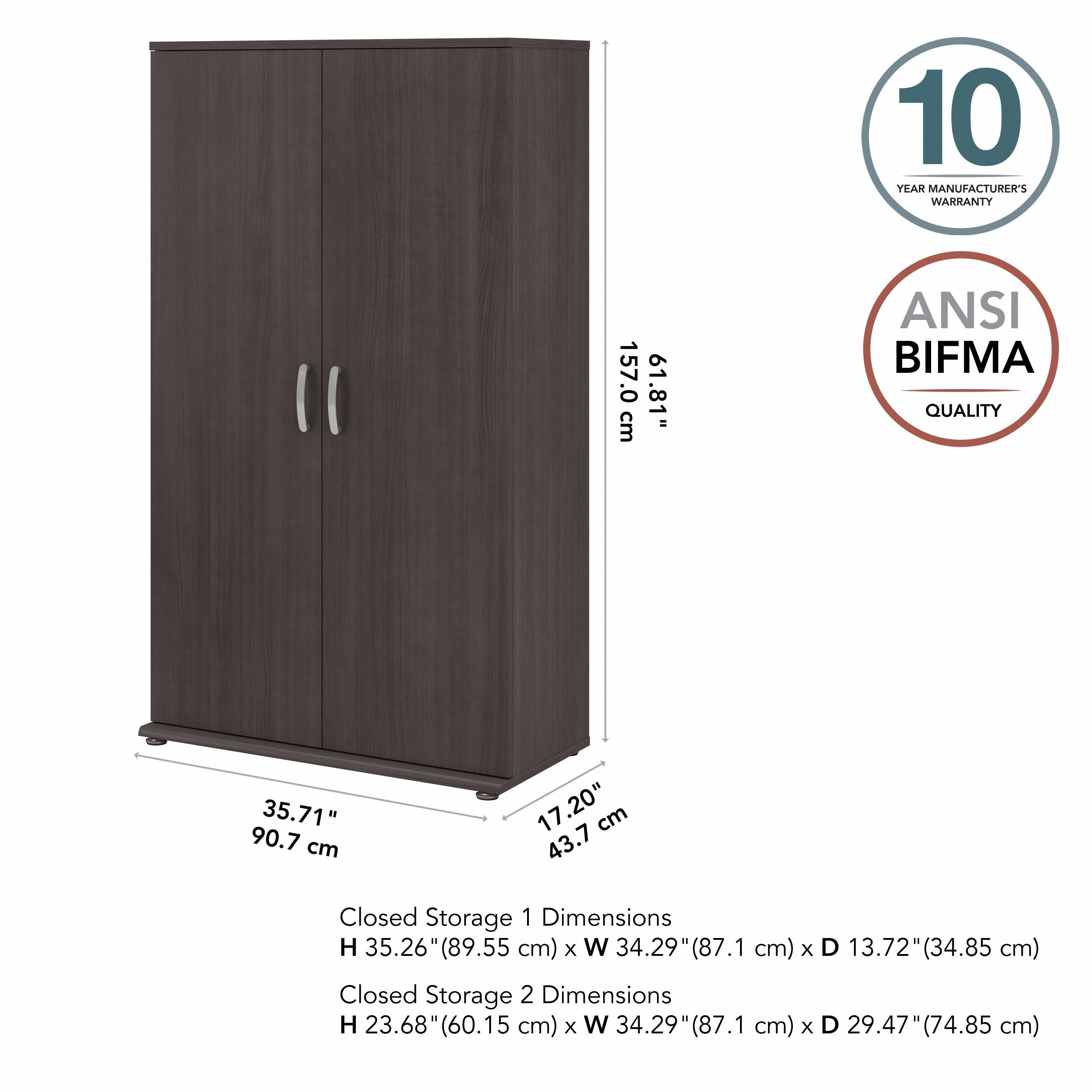 Bush Business Furniture Universal Tall Storage Cabinet with Doors and Shelves in Storm Gray - 35.71" Width x 17.2" Depth x 61.81" Height