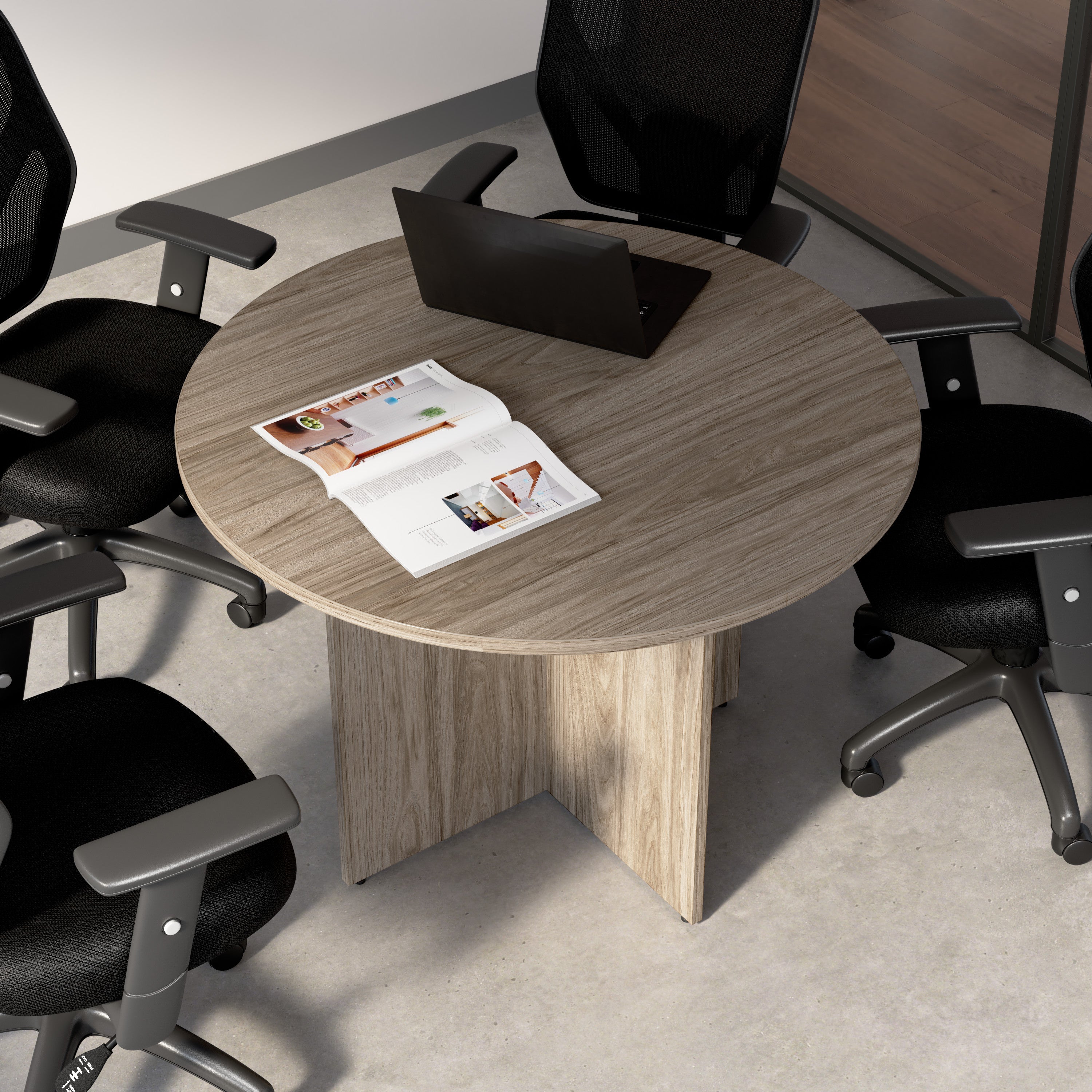 Bush Business Furniture 42-inch Round Conference Table with Wood Base in Modern Hickory - 41.38" Width x 41.38" Depth x 28.65" Height