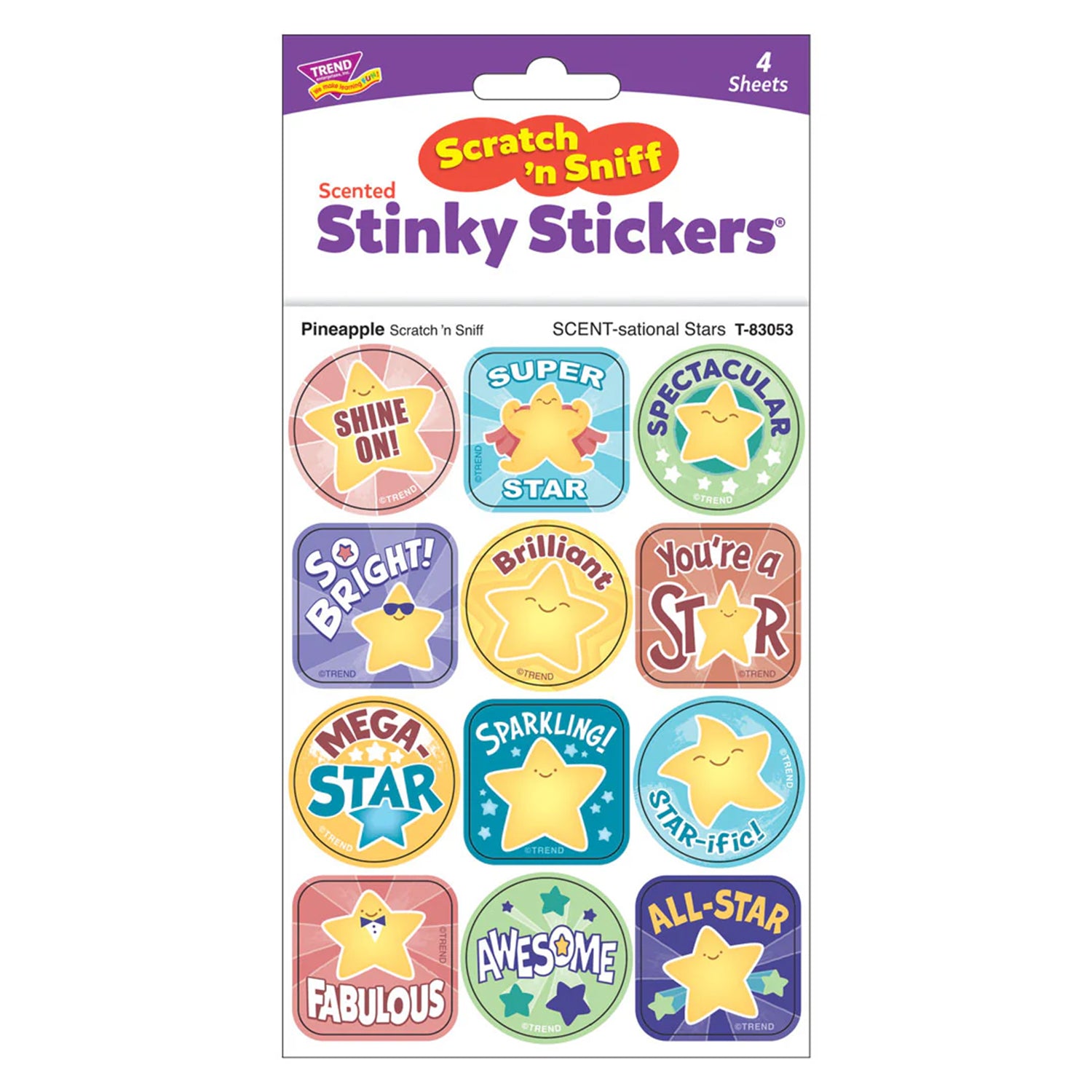 SCENT-sational Stars, Pineapple Scent Scratch 'n Sniff Stinky Stickers®, Pack of 48