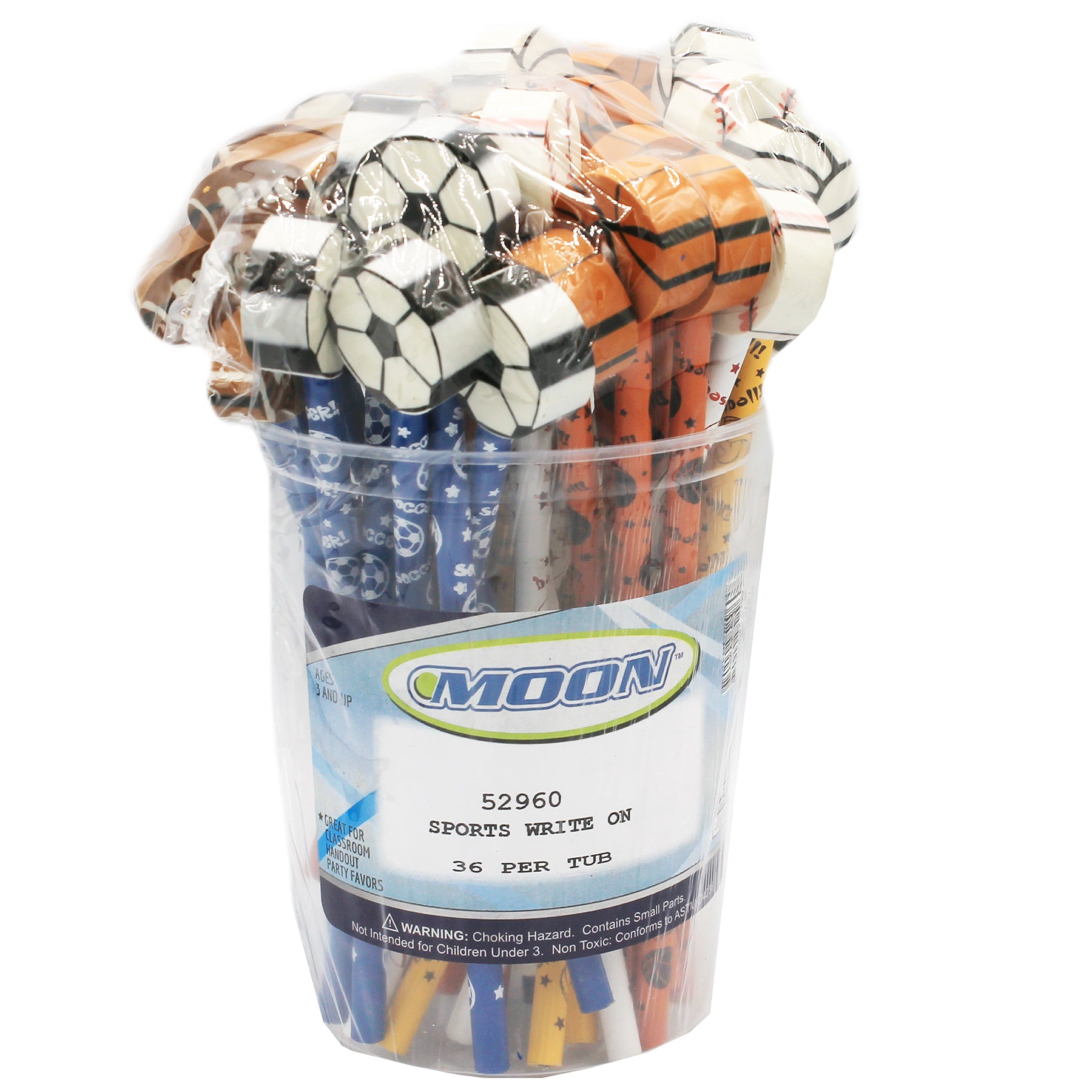 Pencil & Eraser Topper Write-Ons, Sports, Pack of 36