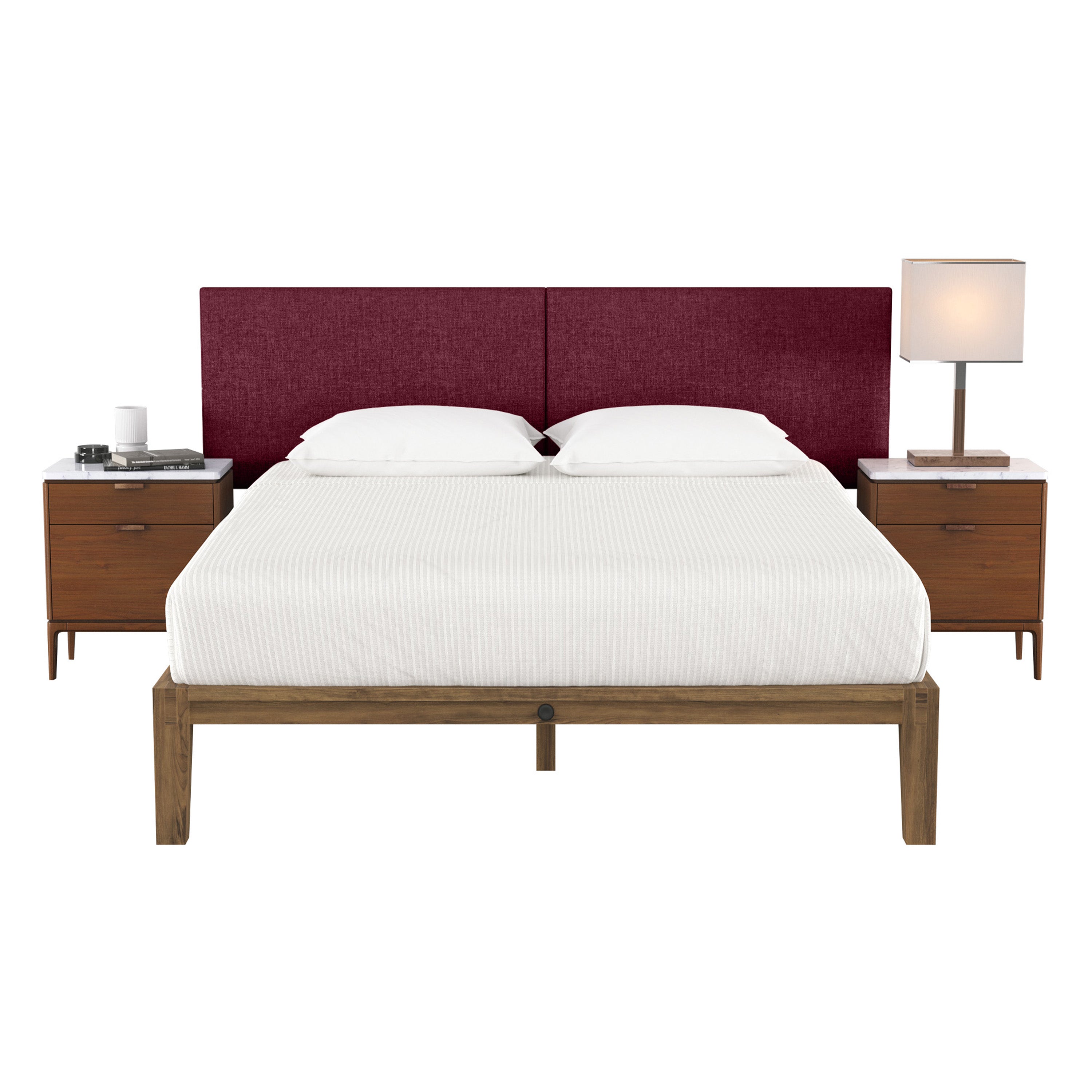 Jaxx Panelist Modern Padded Headboard- Set of 2 Wall Mounted Panels (Each 22.5" x 38")- King Double Tall, Microvelvet Vino Red