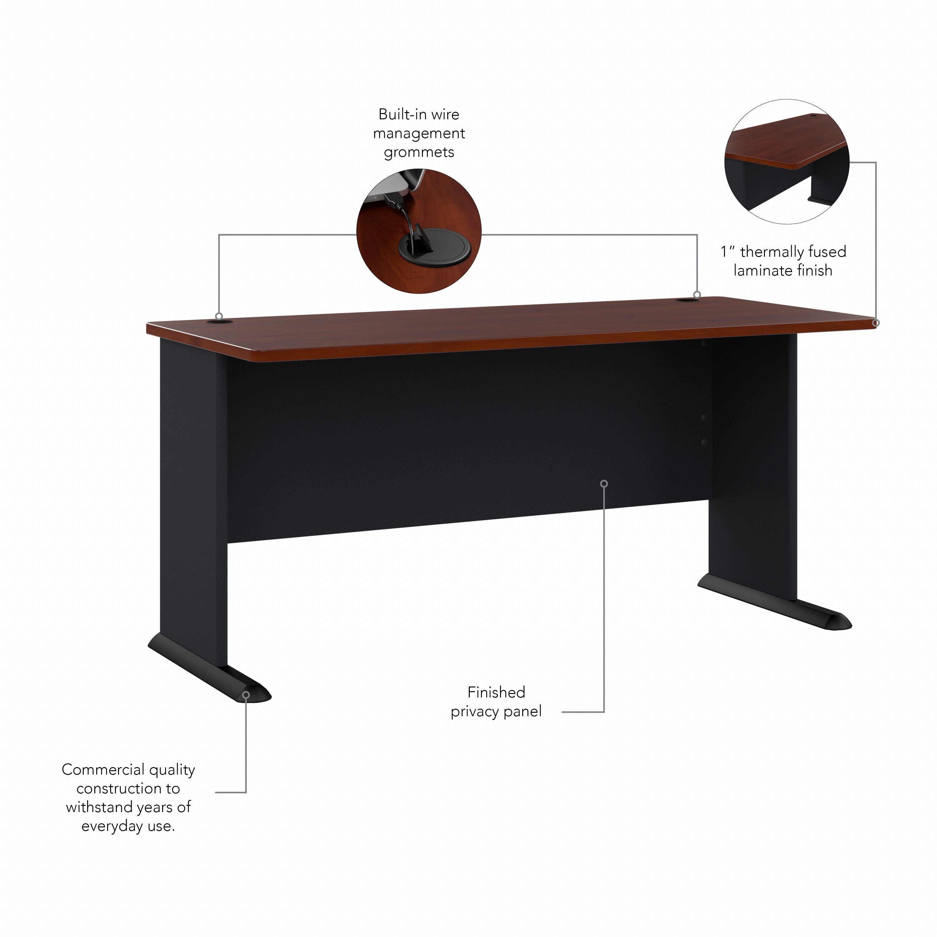 Bush Business Furniture Series A 60W Desk in Hansen Cherry and Galaxy - 59.57" Width x 26.81" Depth x 29.66" Height