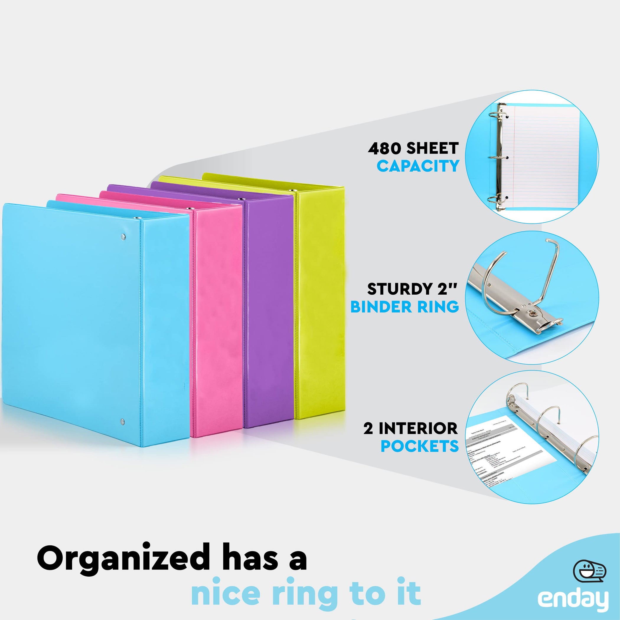 3-Ring View Binder, Slant D-Ring, Assorted Colors, 2 Inch, Pack of 4
