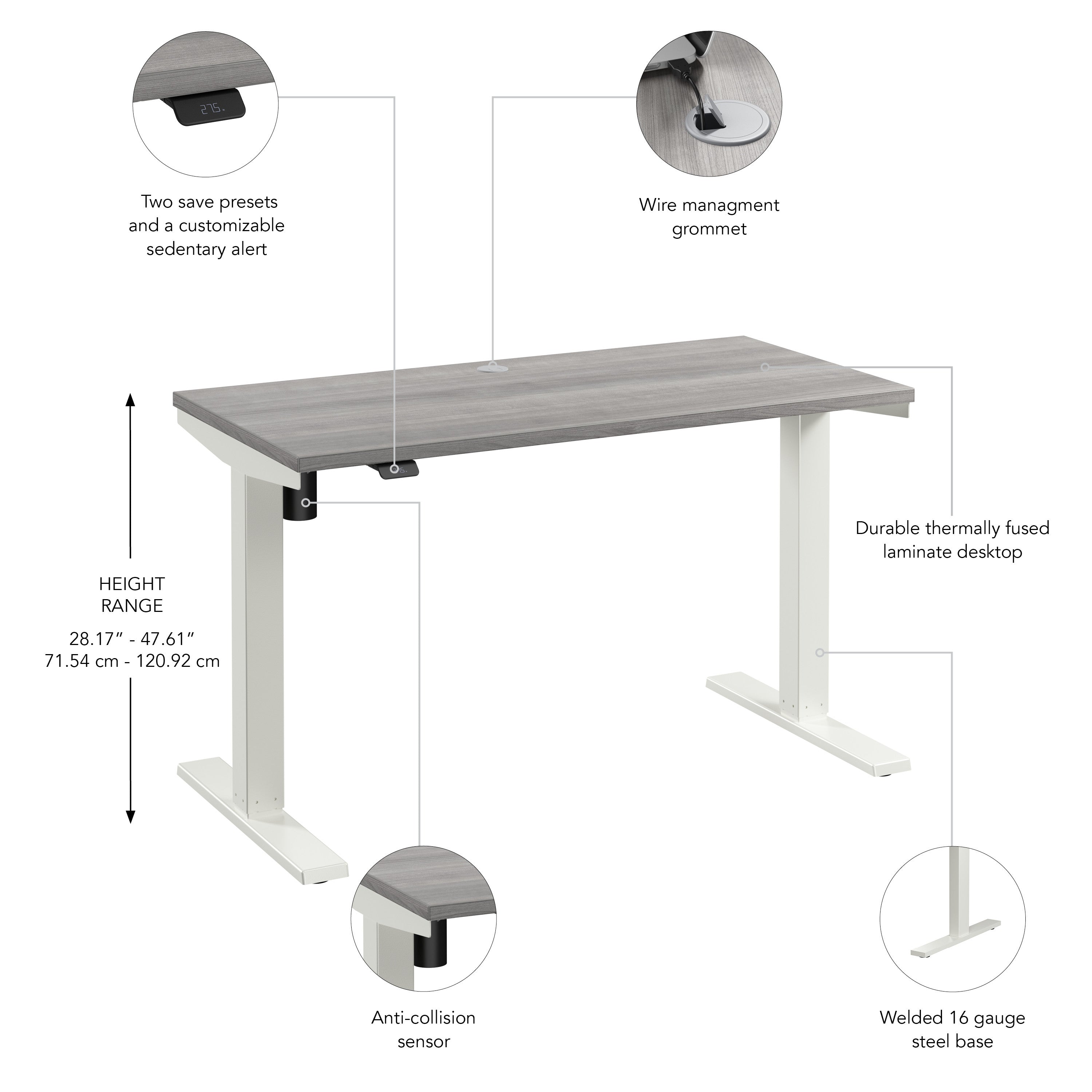 Bush Business Furniture Move 40 Series 48W x 24D Electric Height Adjustable Standing Desk in Platinum Gray with White Base - 47.6" Width x 23.35" Depth x 28.17" Height