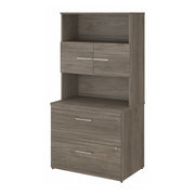 Bush Business Furniture Office 500 36W 2 Drawer Lateral File Cabinet with Hutch in Modern Hickory - 35.67" Width x 23.35" Depth x 70.09" Height