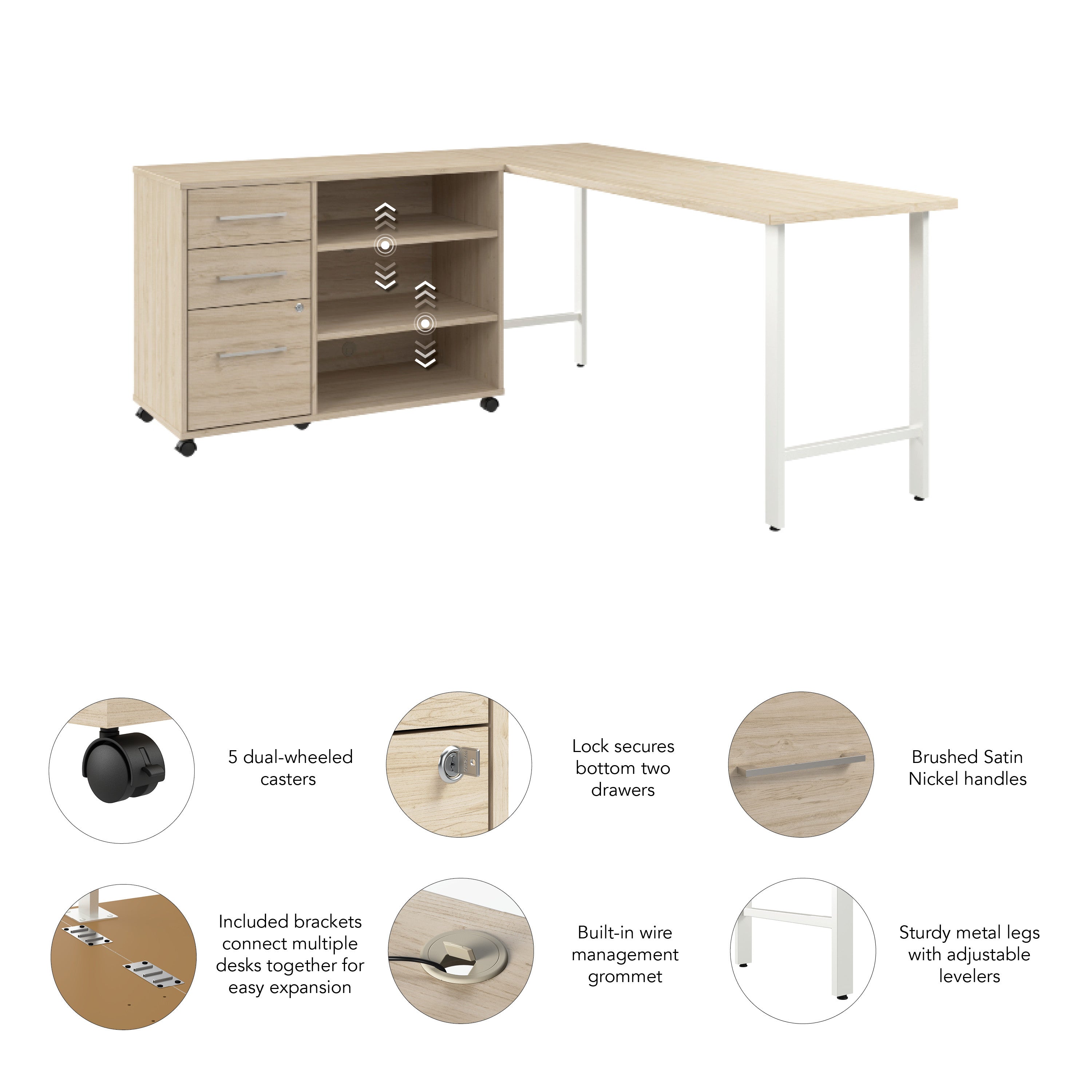 Bush Business Furniture Hustle 72W x 24D Computer Desk and Storage Cabinet with Drawers and Shelves in Natural Elm - 71.02" Width x 23.34" Depth x 30.07" Height