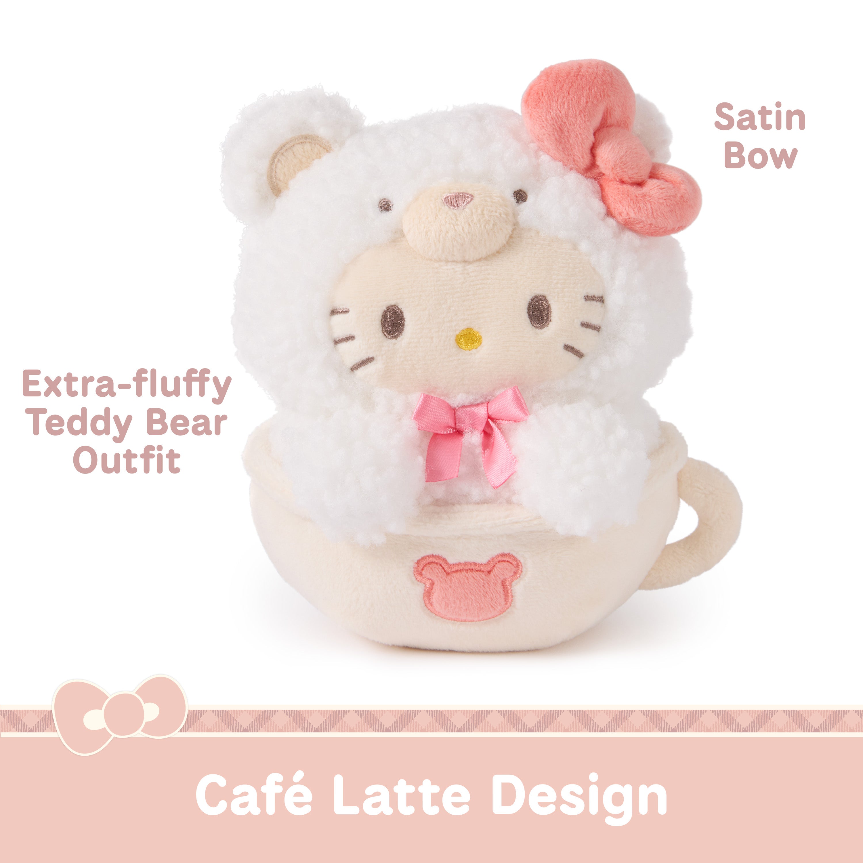 GUND Sanrio Official Hello Kitty Café Latte Teddy Bear Plush, Collectible Plush Toy, Stuffed Animal for Ages 1 and Up, White, 6”