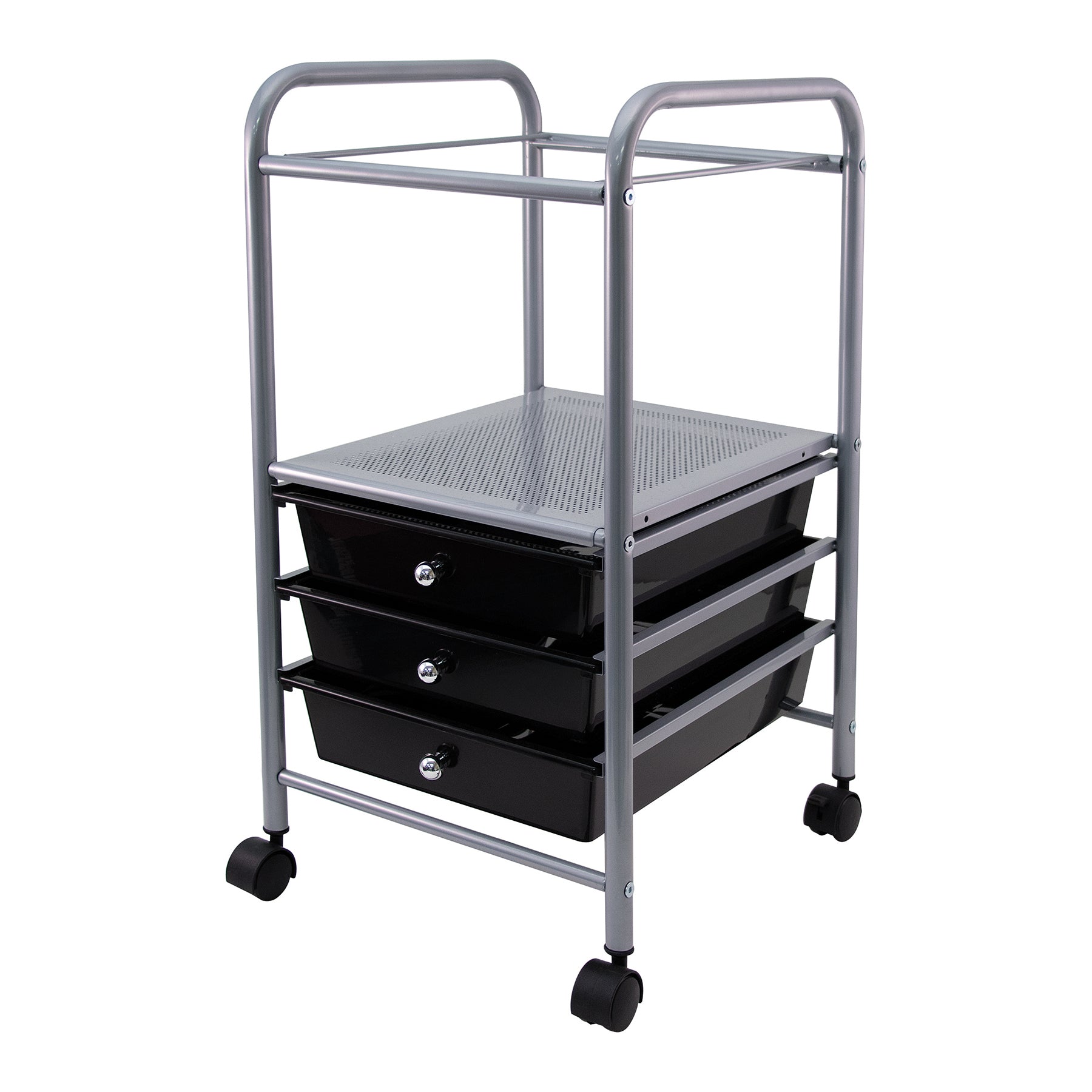 Vertiflex® Slim-Profile Mobile File Cart with 3 Drawers, Black and Silver, Rolling Storage Organizer