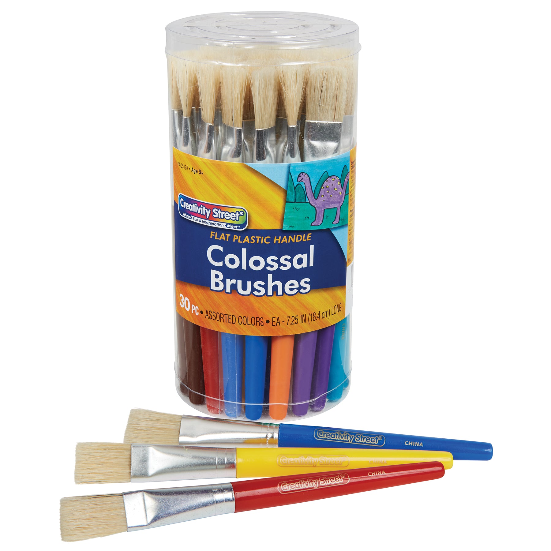 Colossal Brushes, Flat, Assorted Colors, 7.25" Long, 30 Brushes