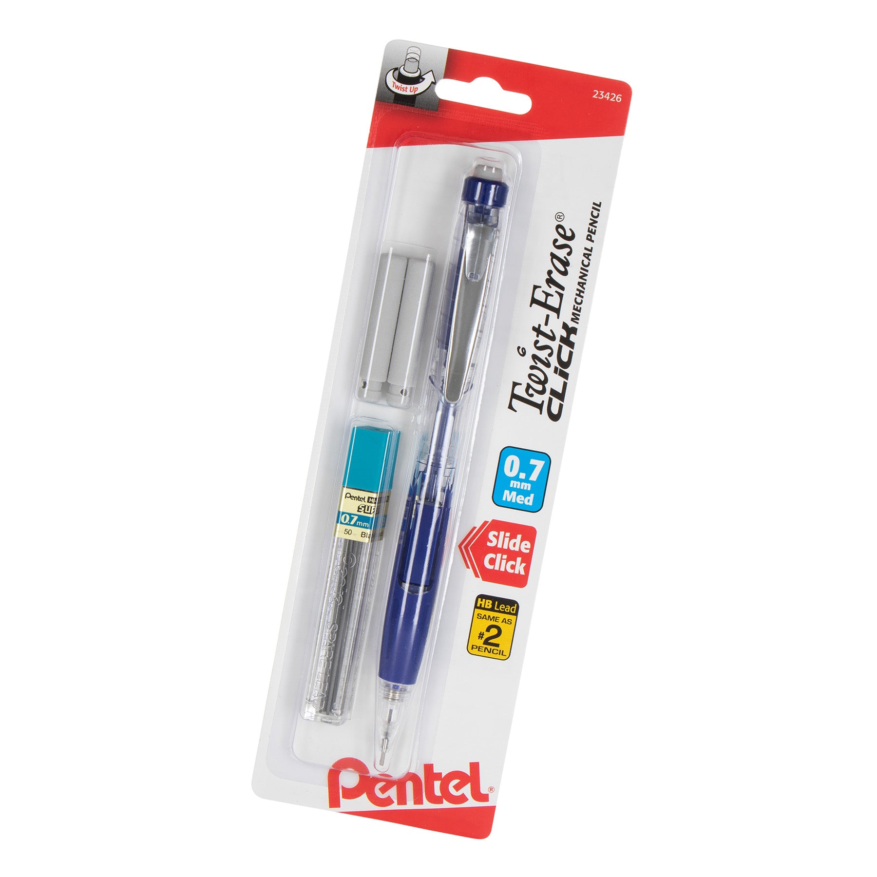 Twist-Erase Click Mechanical Pencil (0.7mm) Clear Barrel, 1-Pack with Lead & 2 Erasers