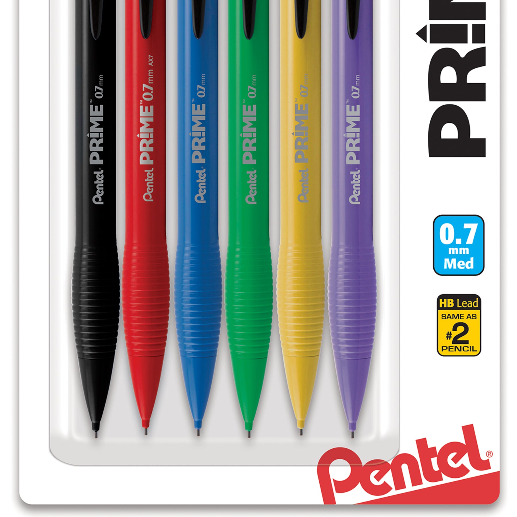 PRIME Mechanical Pencil (0.7mm) Assorted Barrel Colors, 6-Pack