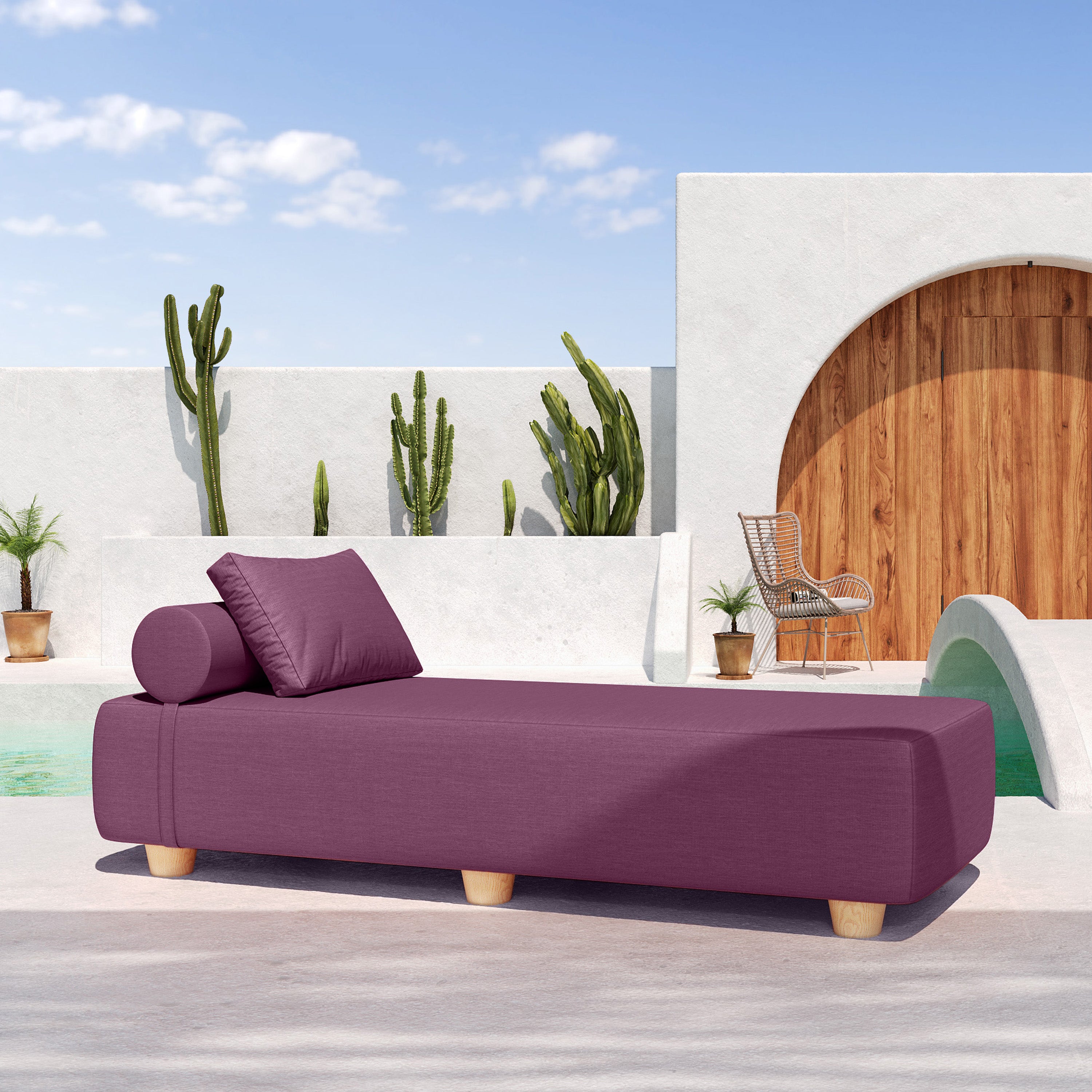 Jaxx Alvy Outdoor Sun Lounger – Luxurious Sunbed with Hevea Wood Feet, Sunbrella Purple