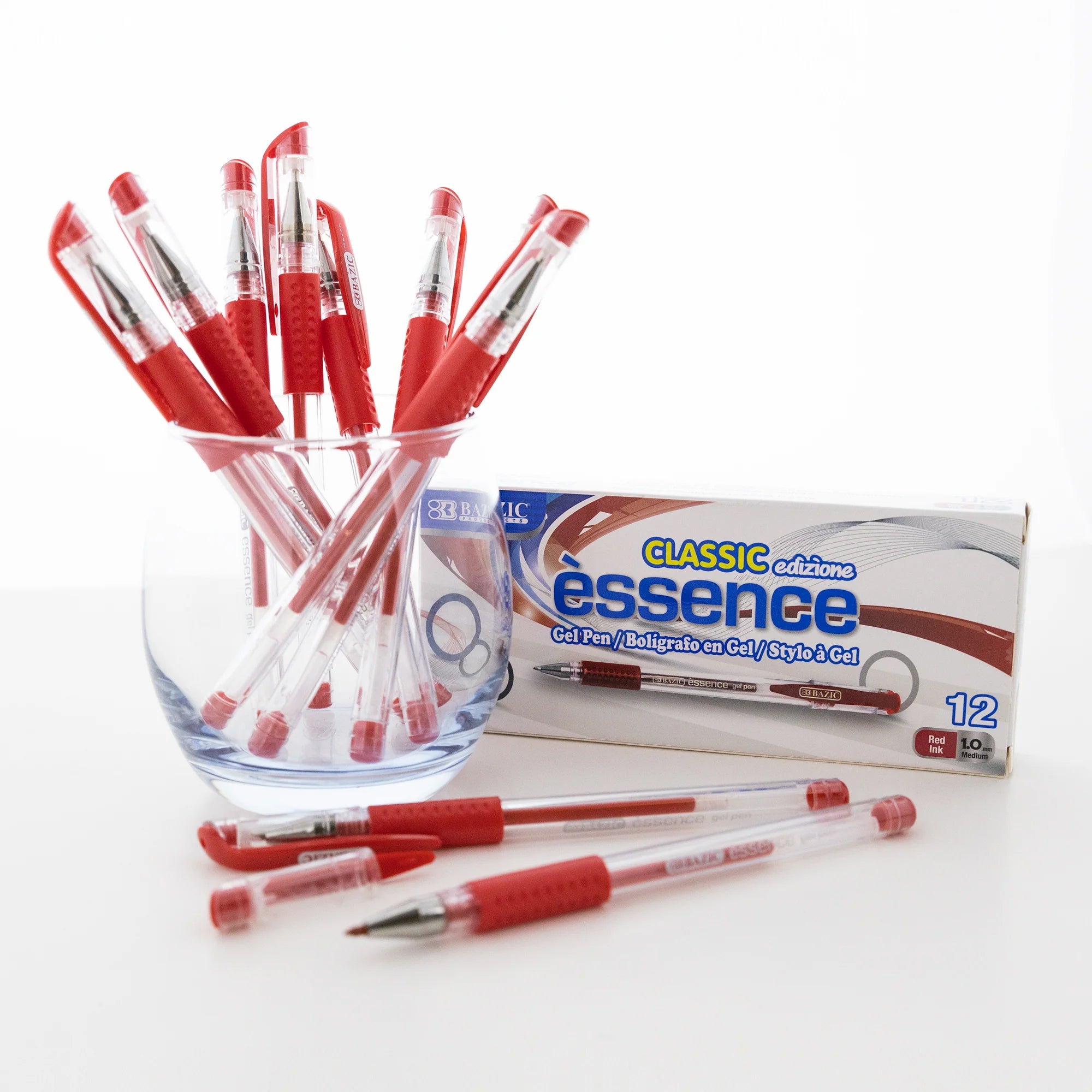Essence Gel Pen with Cushion Grip, Red, Box of 12