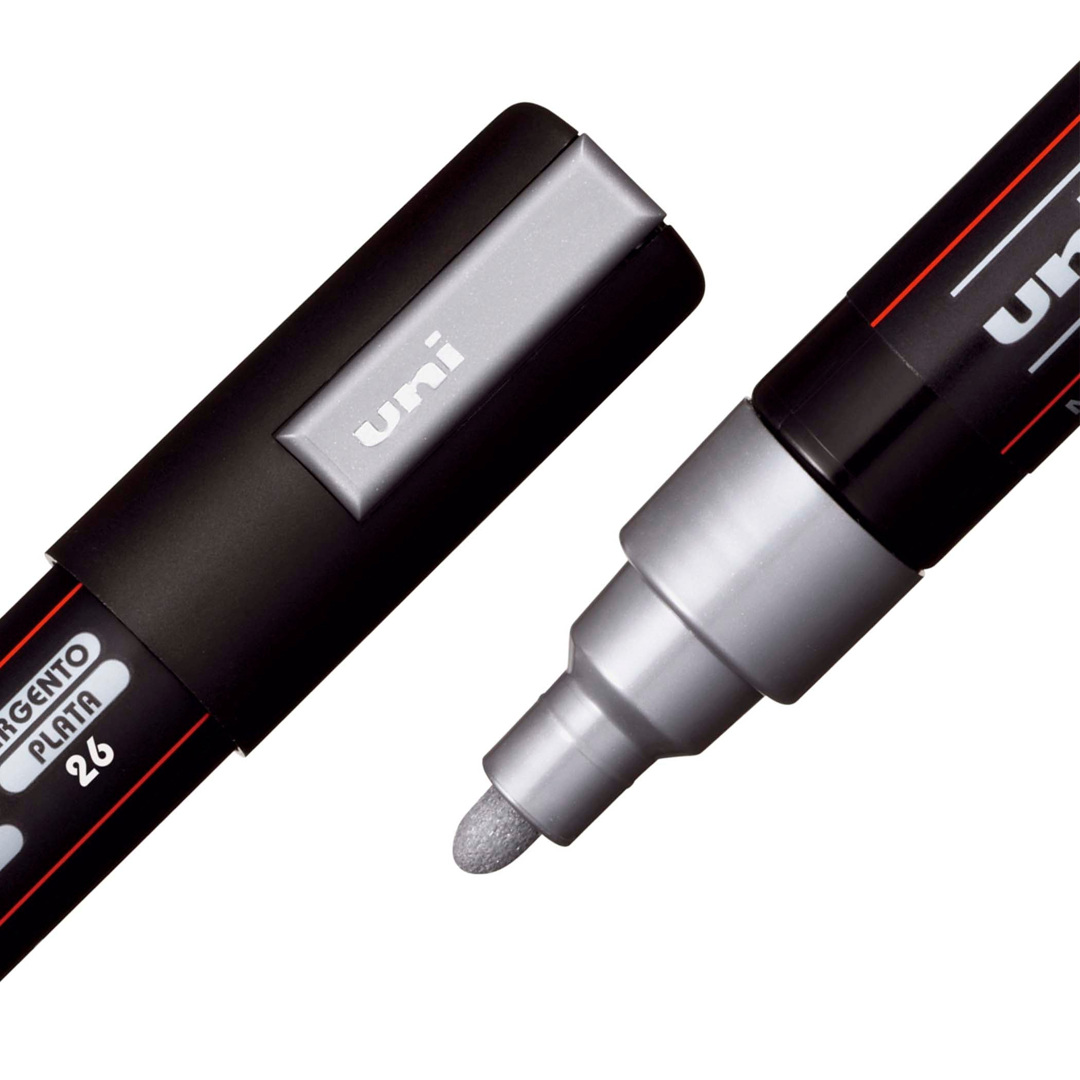 uni® POSCA PC-5M Water-Based Paint Markers, Reversible Medium Tip (1.8-2.5mm), Silver