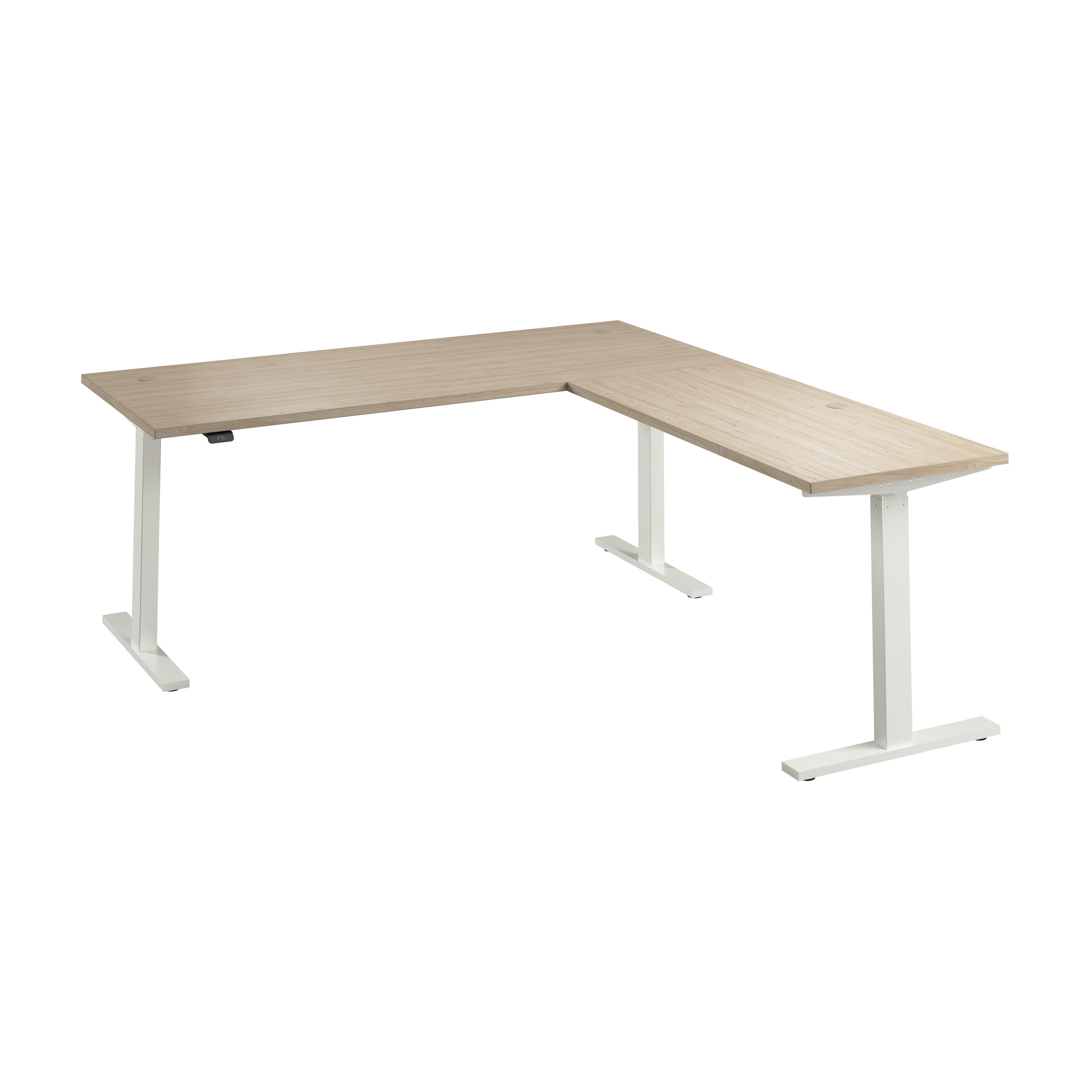 Bush Business Furniture Move 60 Series 72W Height Adjustable L Shaped Standing Desk in Natural Elm with White Base - 71.02" Width x 76.97" Depth x 27.44" Height
