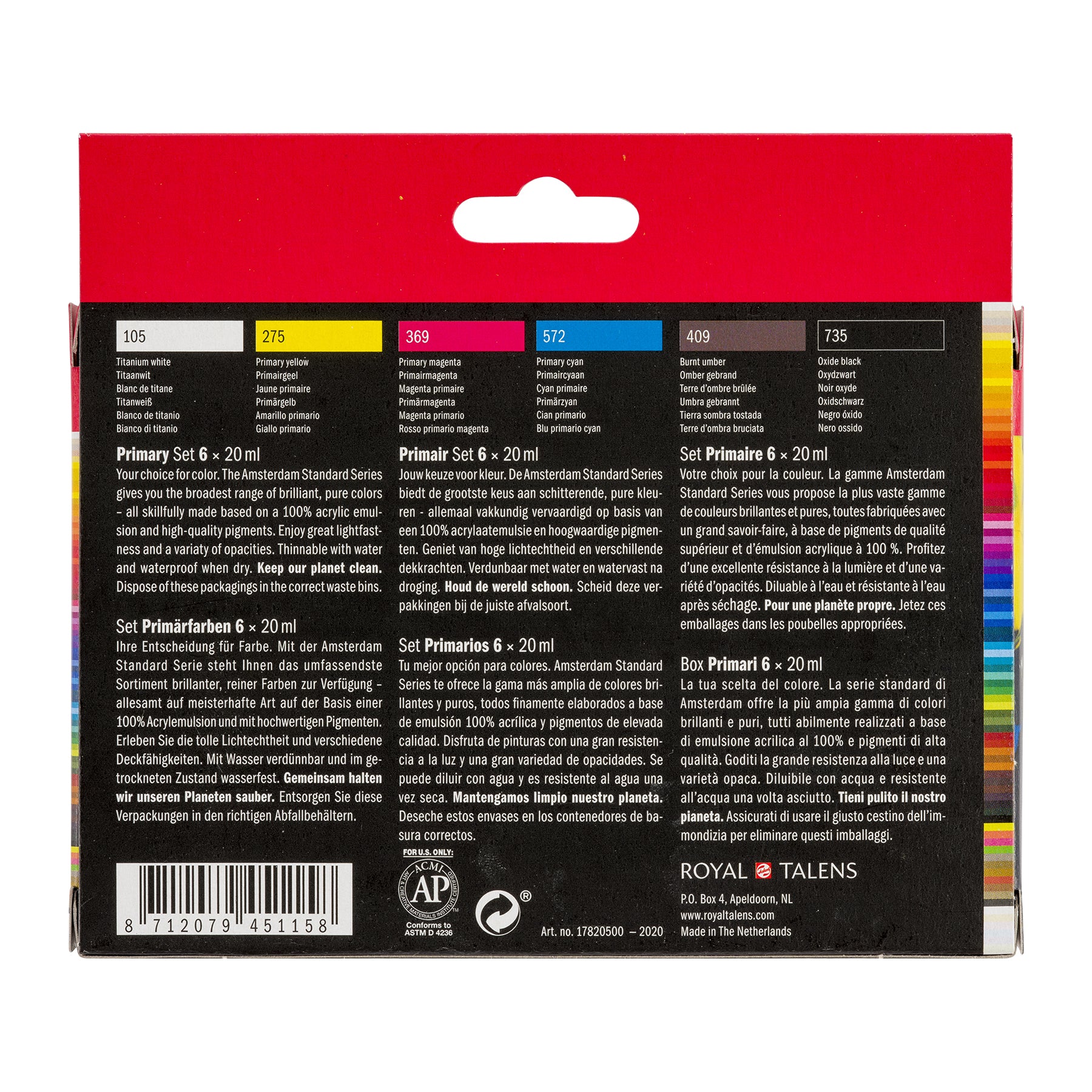 Standard Acrylic Primary Set, 6 x 20mL