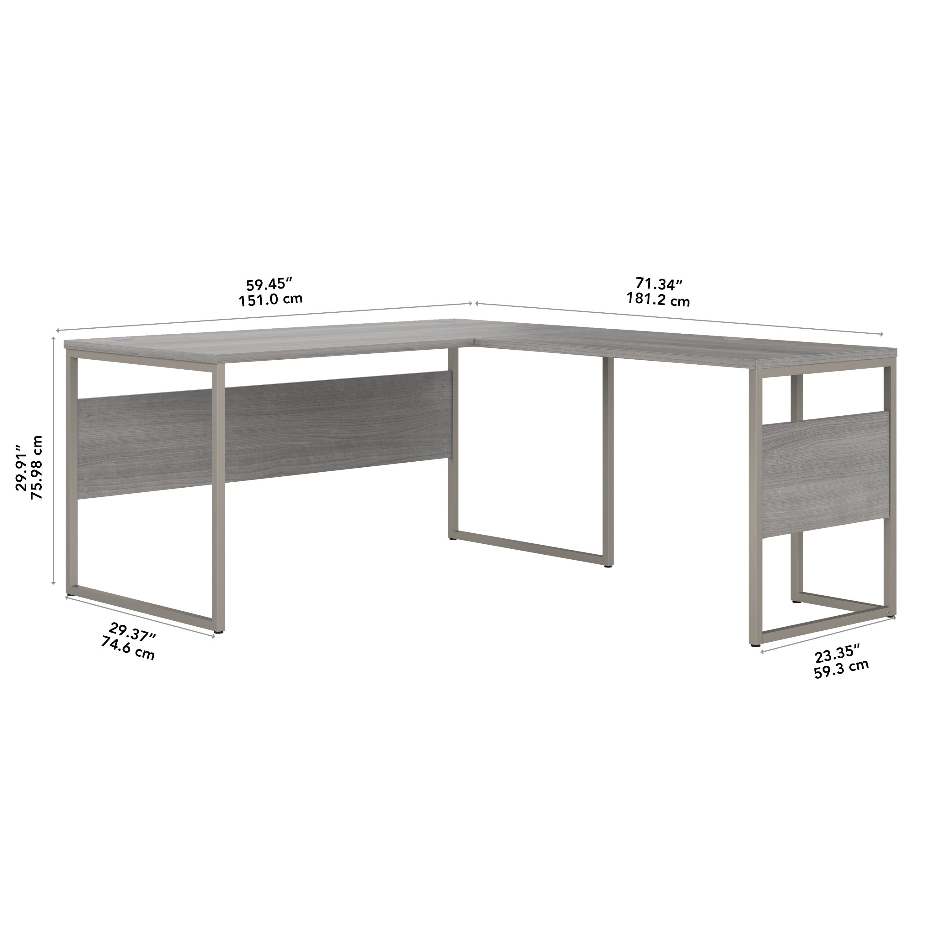 Bush Business Furniture Hybrid 60W x 30D L Shaped Table Desk with Metal Legs in Platinum Gray - 59.45" Width x 71.34" Depth x 29.91" Height