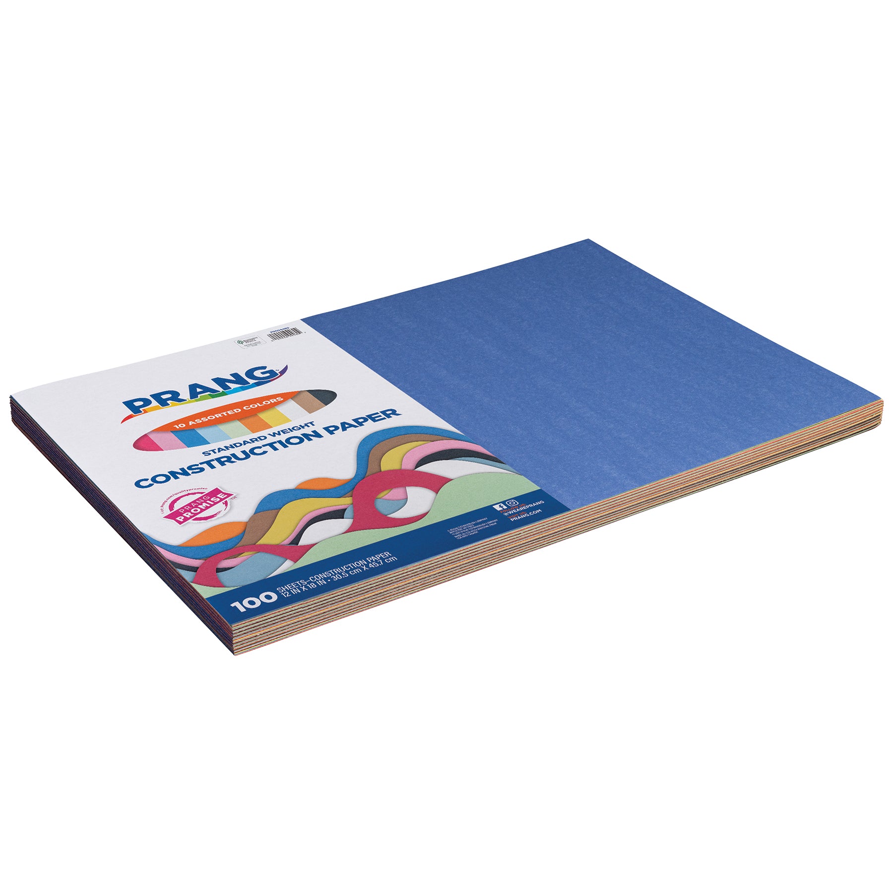 Construction Paper, Standard Weight, 10 Assorted Colors, 12" x 18", 100 Sheets