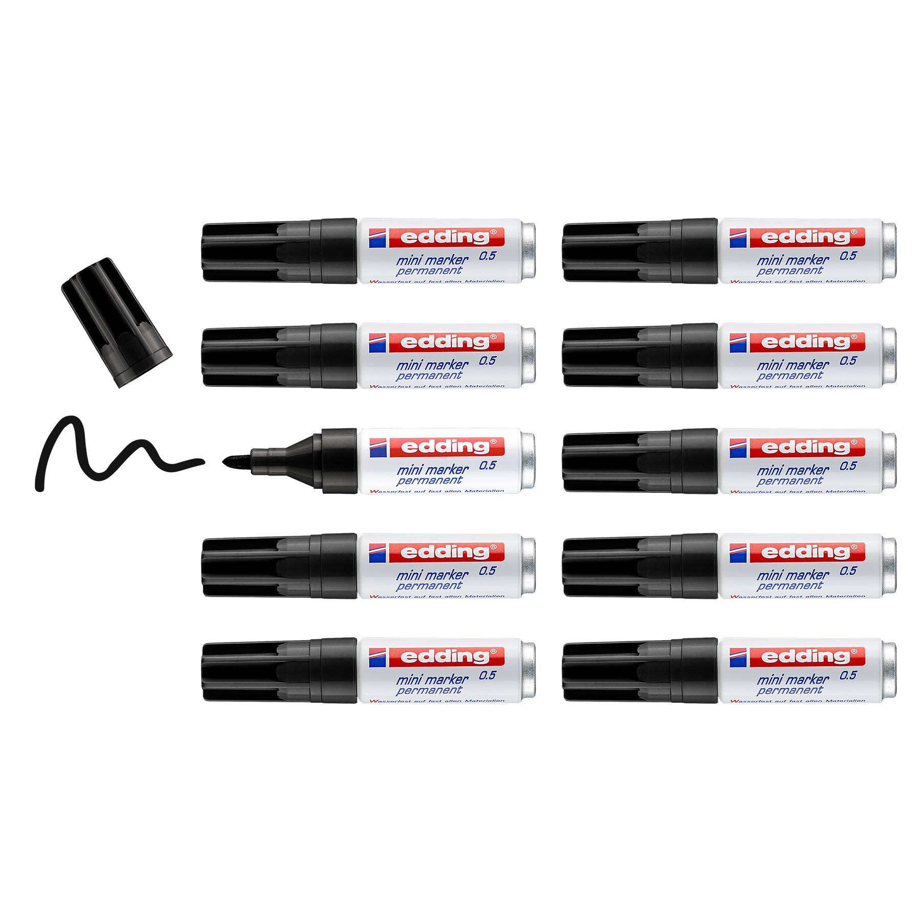 edding 0.5 Mini Permanent Marker - Polybag of 10 - Black