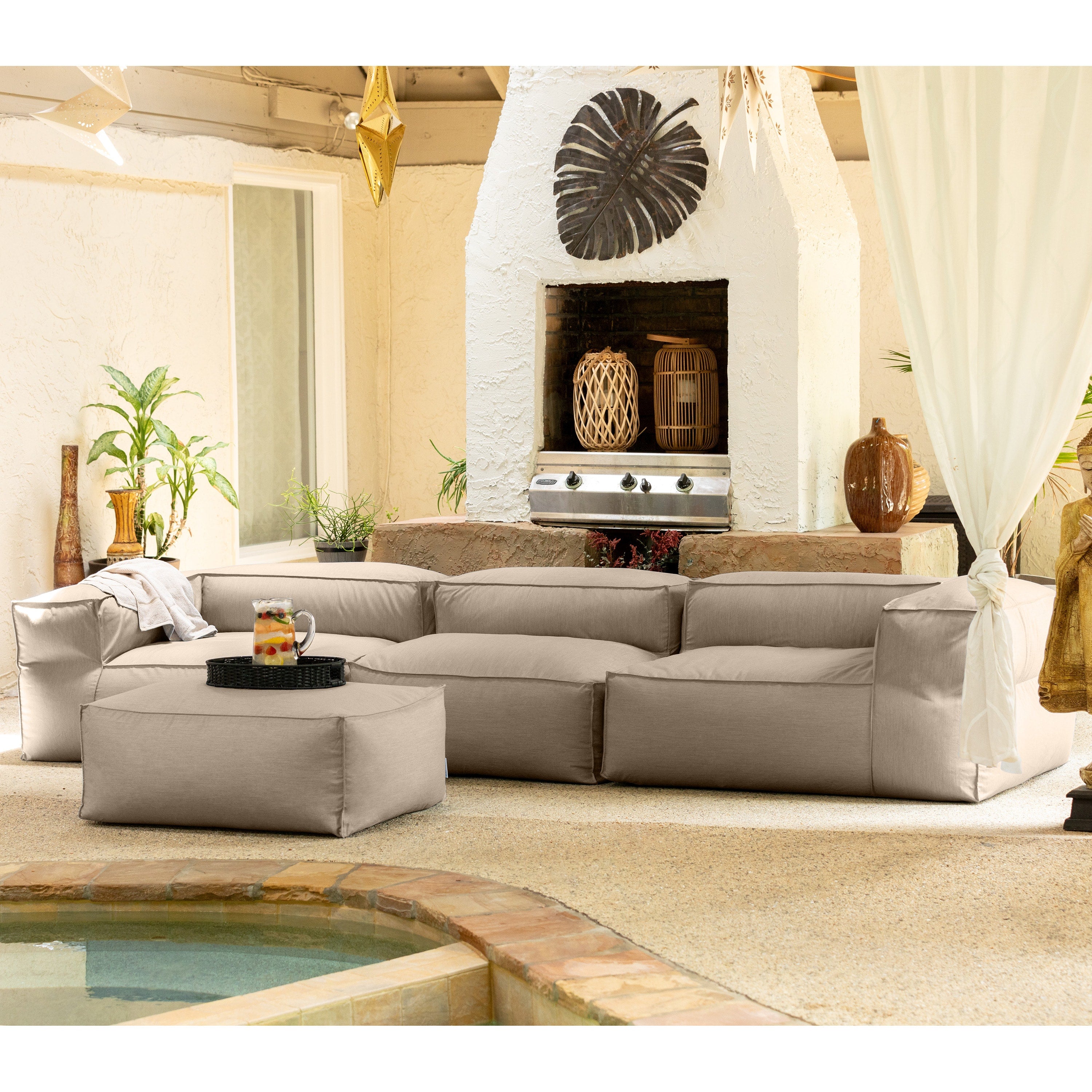 Baya 4 Piece Outdoor Sofa with Ottoman - Luxurious European Style Soft Seating, Ash