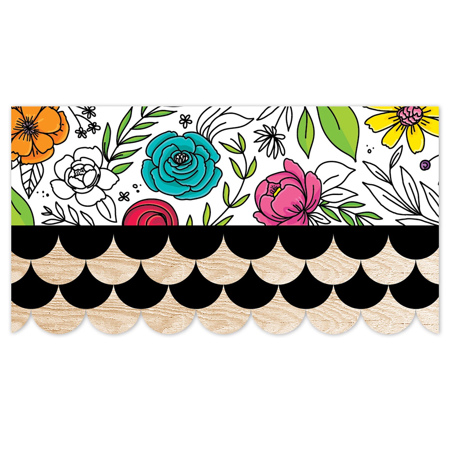 Core Decor Black and Wood Scallops EZ Border, 48 Feet